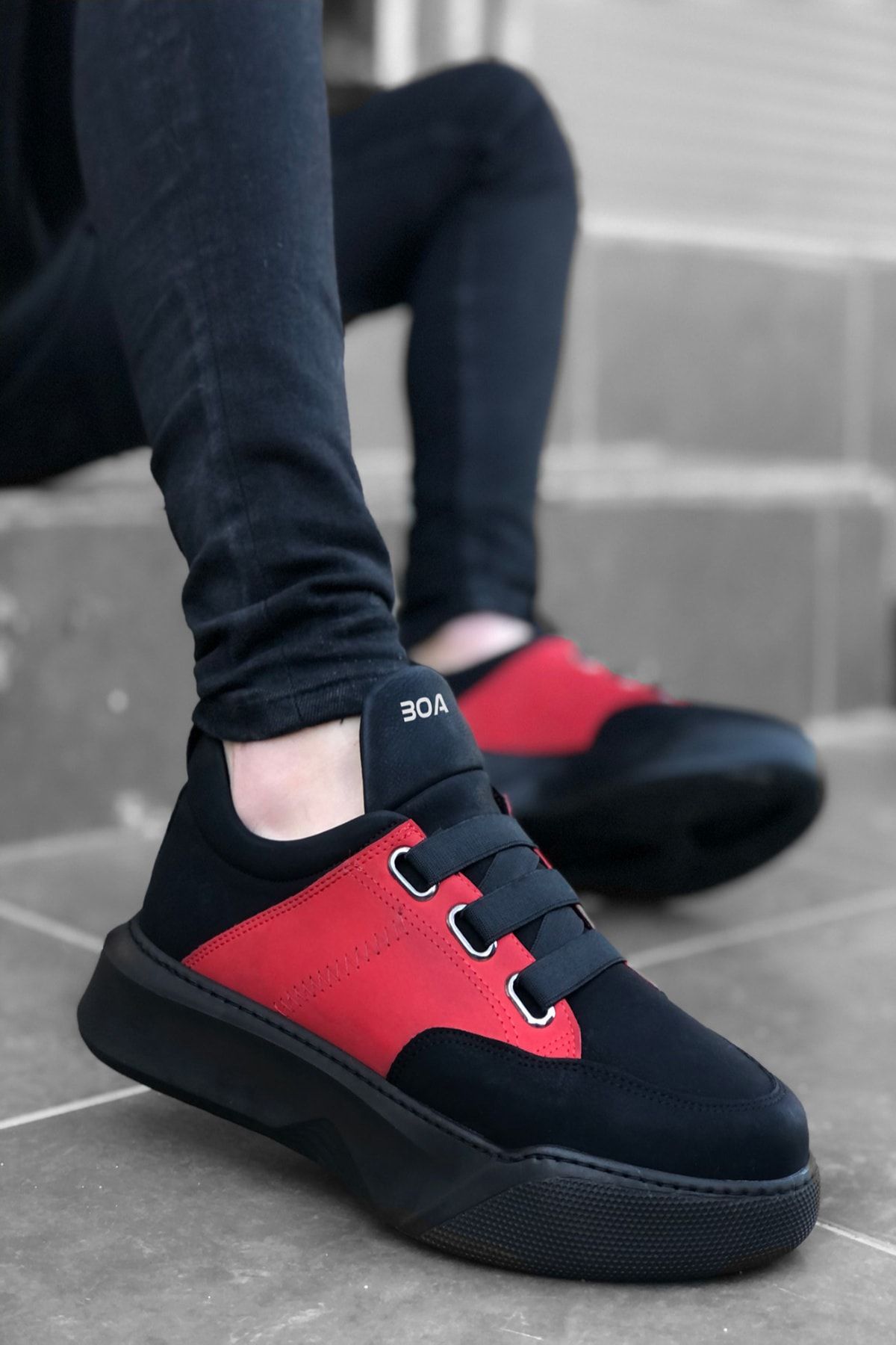 Mida Shoes Siyah Kırmızı St Kalın Taban Erkek Sneakers