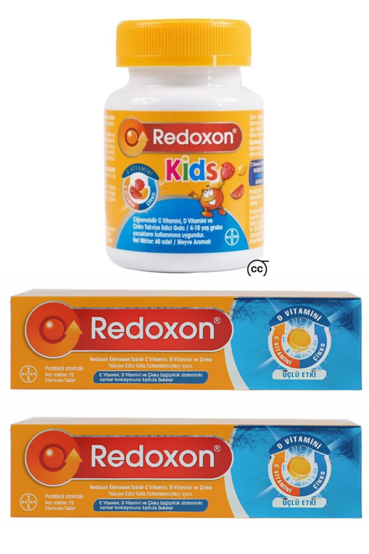 Redoxon Kids 60 Çiğnenebilir Tablet Ve 3'lü Etkili 15 Efervesan Tablet 2 Adet Aile Paketi
