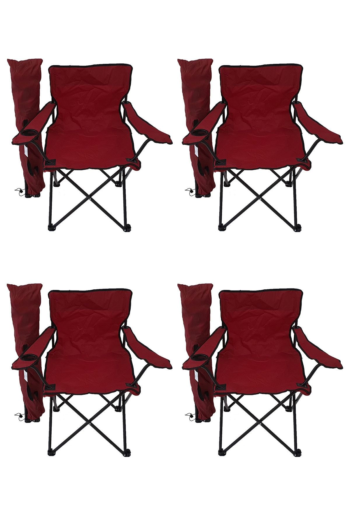 Bofigo 4'lü Kamp Sandalyesi Piknik Sandalyesi Katlanır Sandalye Taşıma Çantalı Kamp Sandalye Kırmızı