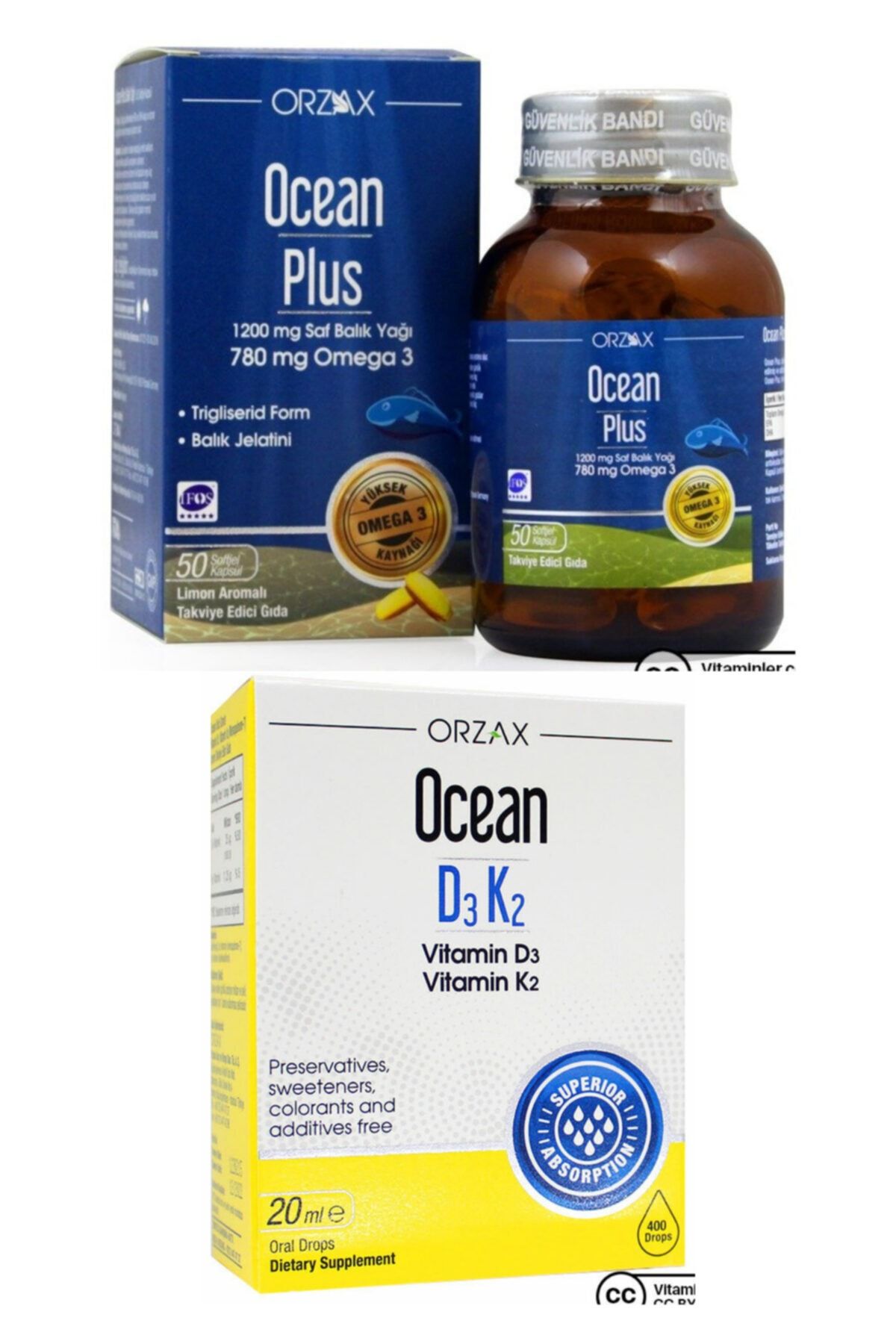 Ocean Ocean Plus Omega3 1200mg 50 Kapsül Ve Ocean Vitamin D3k2 Damla 20ml