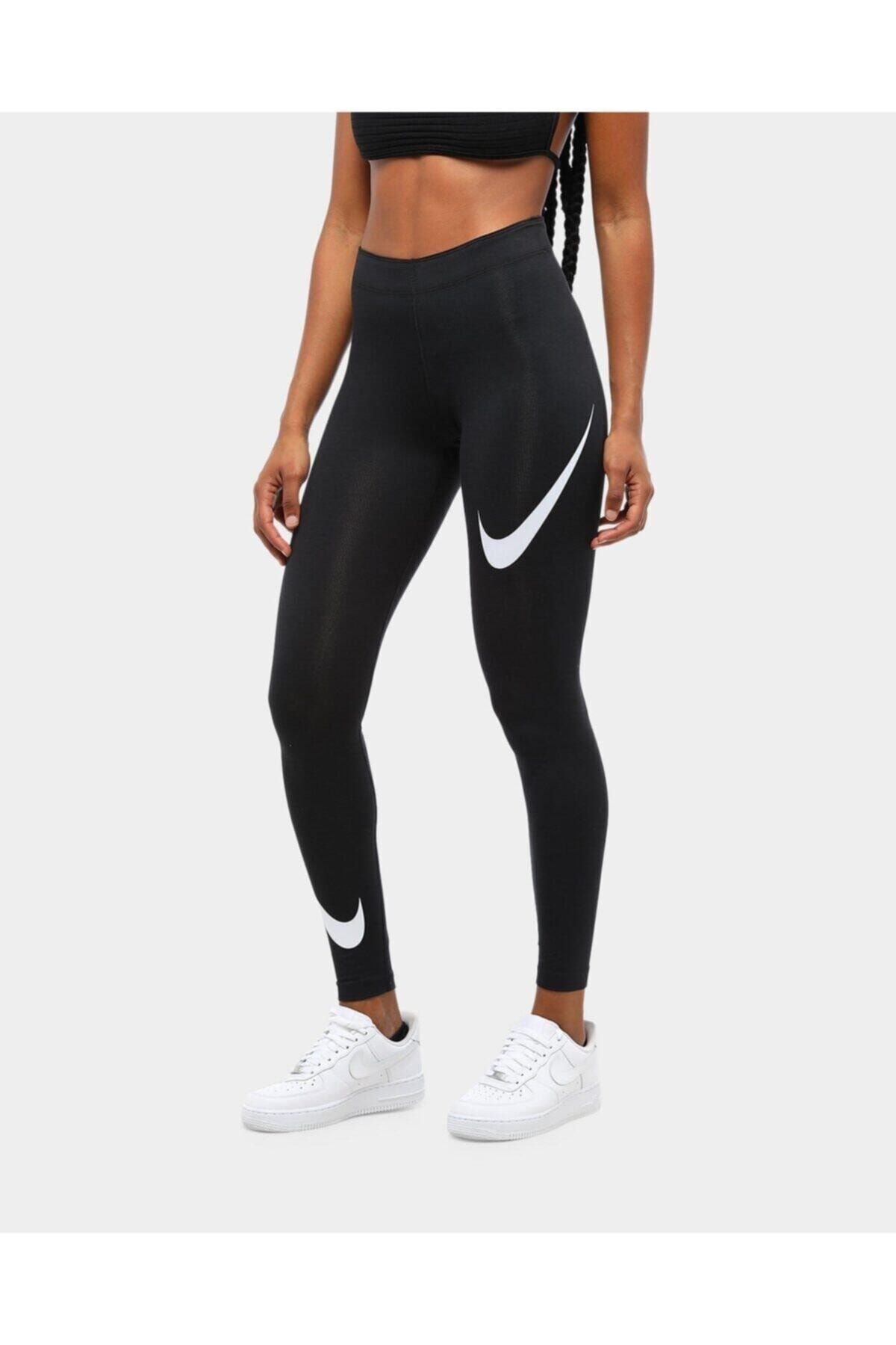 Nike Siyah Kadın Spor Tayt - Kadın Sportswear Leg-a-see Swoosh Tayt - Db3896-010