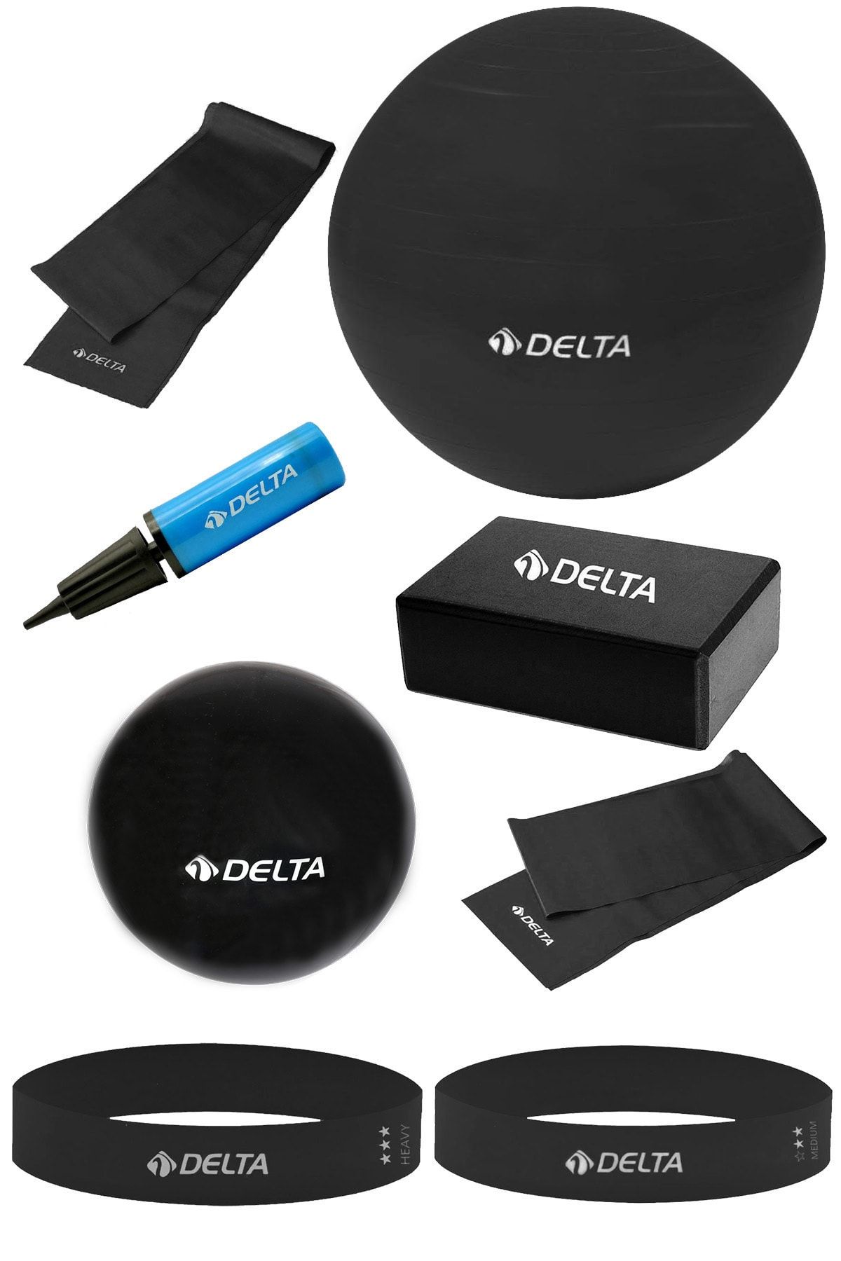 Delta 55 Ve 25 Cm 2 Pilates Topu Yoga Blok 2 Pilates Ve 2 Squat Bandı Pompa