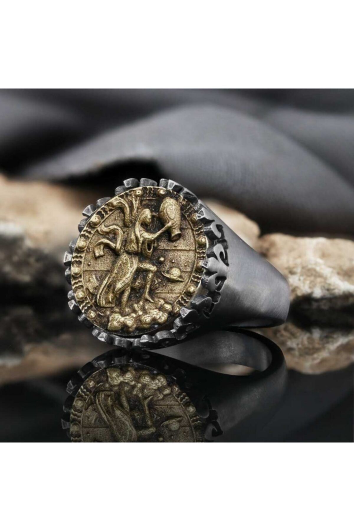 ELMAS İŞ Kova Burcu Özel Tasarım 925 Ayar Gümüş Üzeri Siyah Rodyum Kaplama Koleksiyon Yüzük