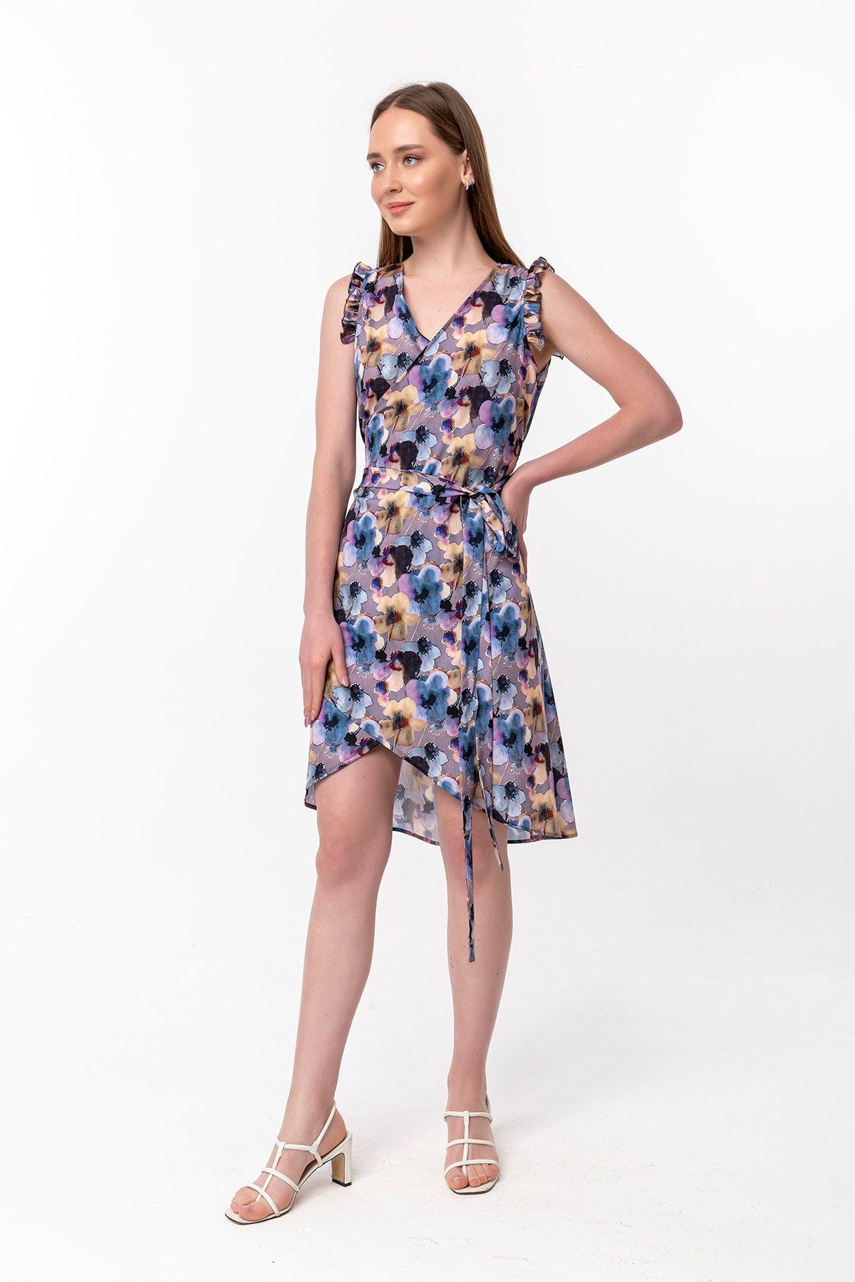 Laranor Kadın Desenli Kruvaze Elbise 18L6360