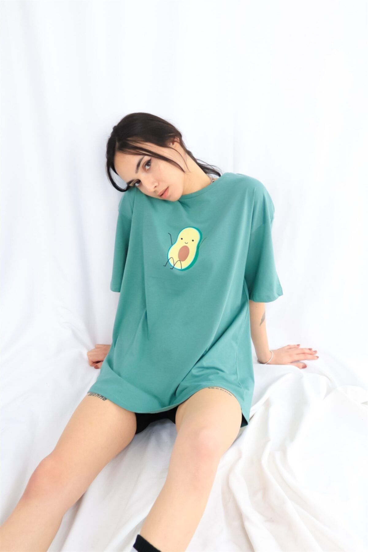 Mooncorn Unisex Mint Yeşili Avokado Sırt Baskılı Oversize T-shirt