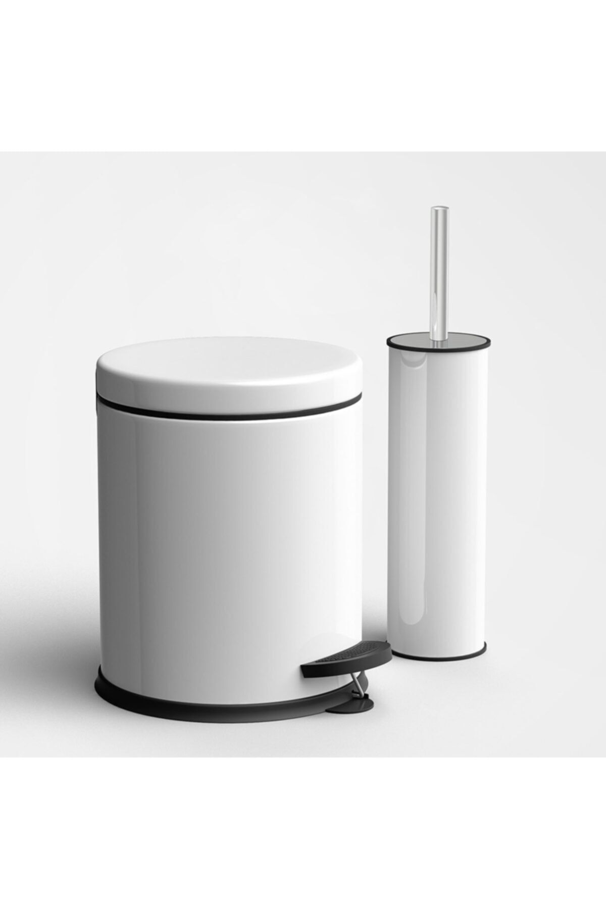 Sas Haus Beyaz 5 Litre 2'li Banyo Seti Pedallı Çöp Kovası Wc Klozet Tuvalet Fırça Seti Banyo Çöp Kovası