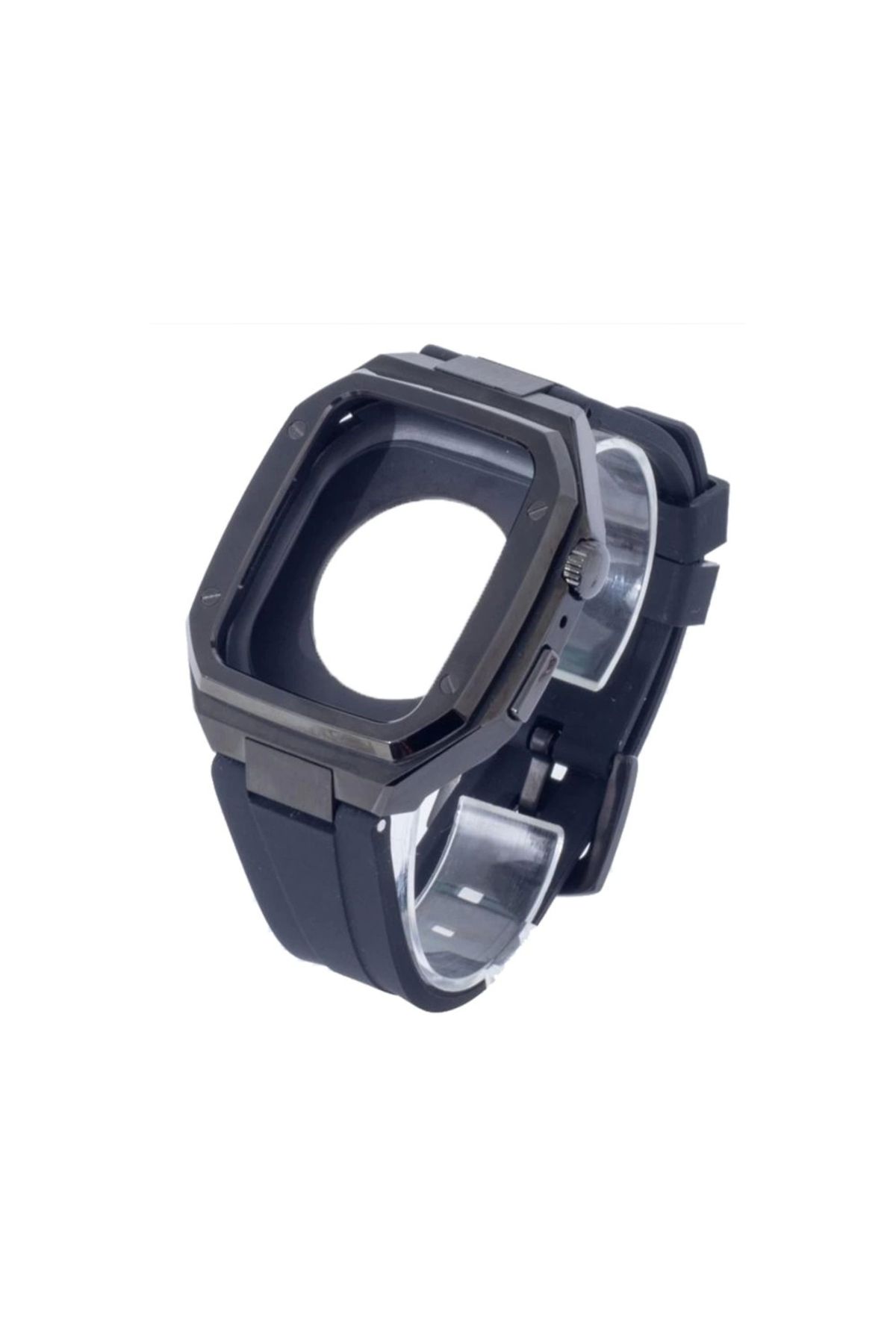 Lisinya Apple Watch 45mm Kr402 Metal Kasa Silikon Kordon - Ürün Rengi : Gümüş - Lisinya