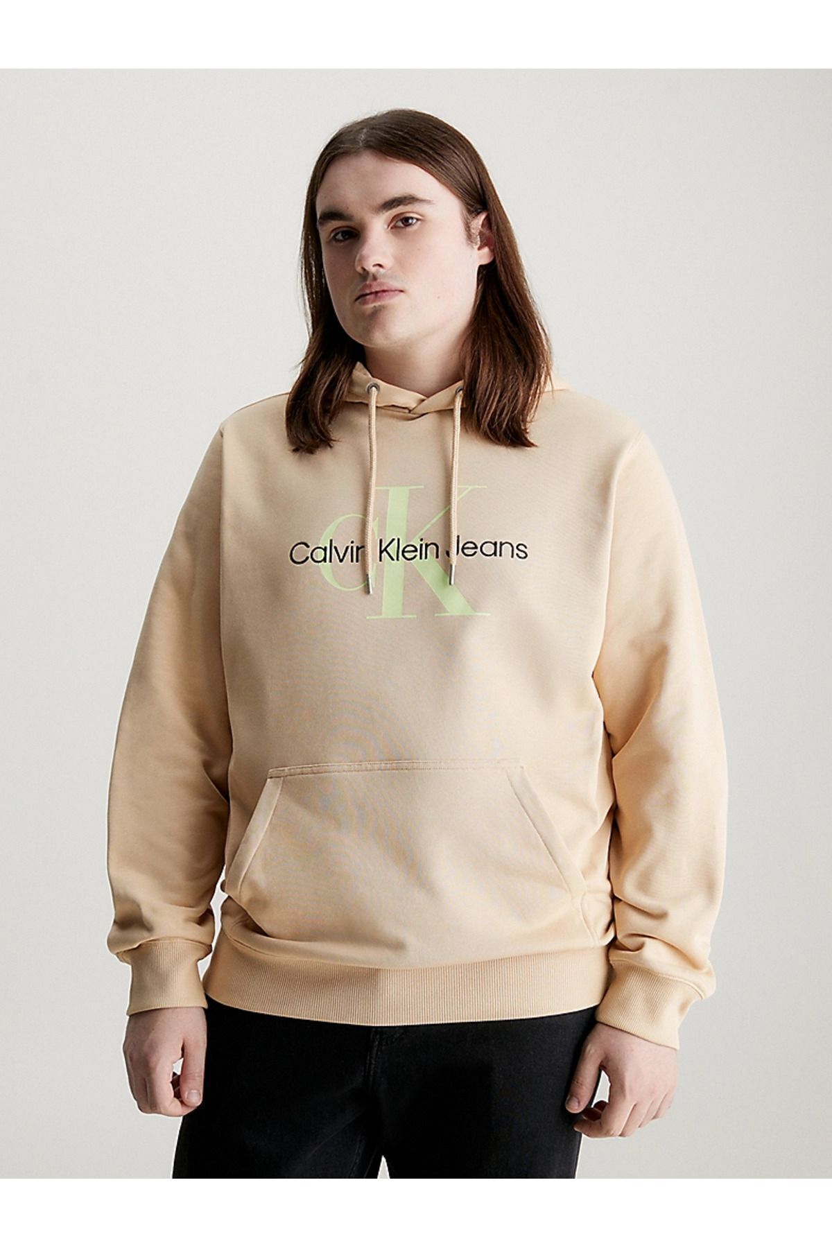 Calvin Klein Erkek Marka Logolu Pamuklu Normal Kalıp Günlük Bej Sweatshirt J30J320805-AAT