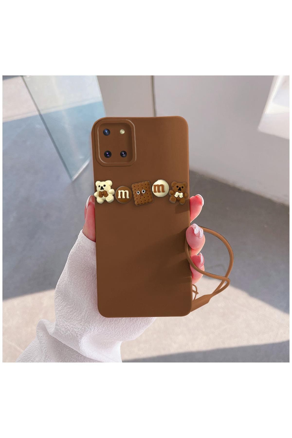 Zebana Samsung Galaxy Note 10 Lite Uyumlu Kılıf Love Bear Silikon Kılıf Kahverengi