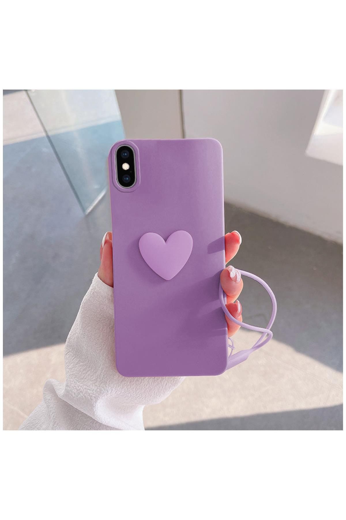 Zebana Apple Iphone Xs Max Uyumlu Kılıf Kalpli Love Silikon Kılıf Lila
