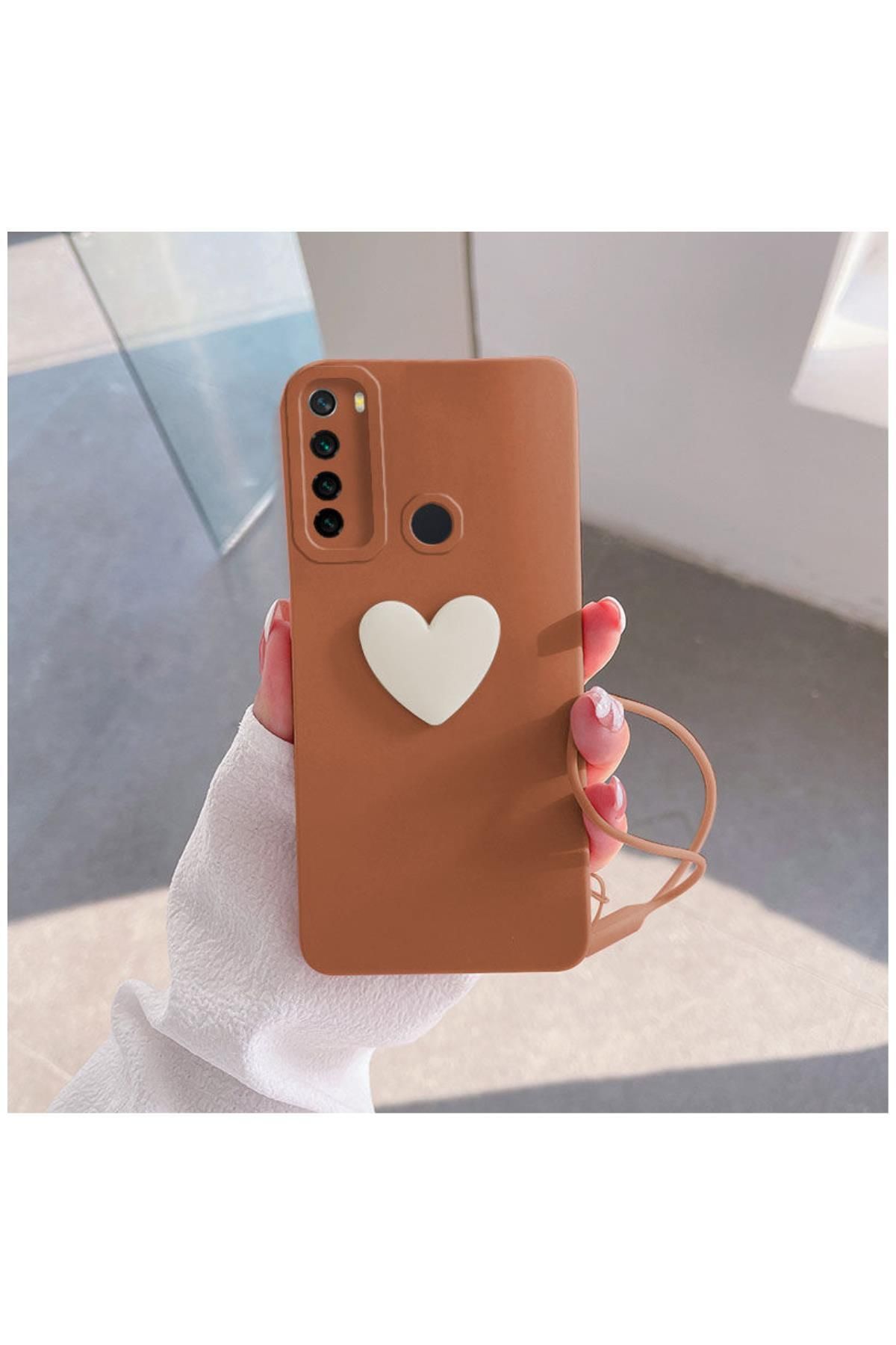 Zebana Xiaomi Redmi Note 8 Uyumlu Kılıf Kalpli Love Silikon Kılıf Kahverengi