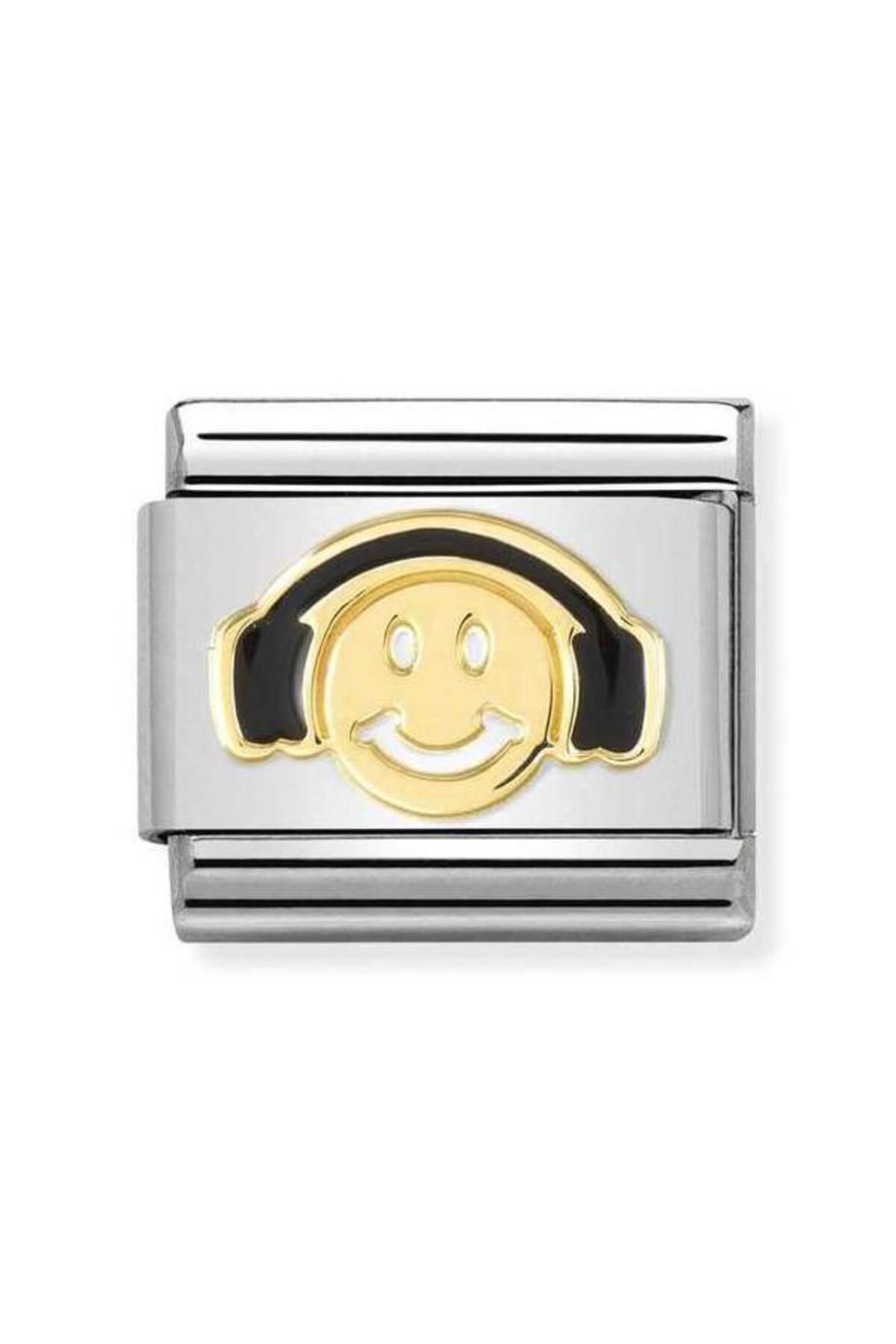 NOMİNATİON Composable Classic Dekoratif Link - Semboller - Siyah Kulaklıklarla Gülümseme - 18k Altın