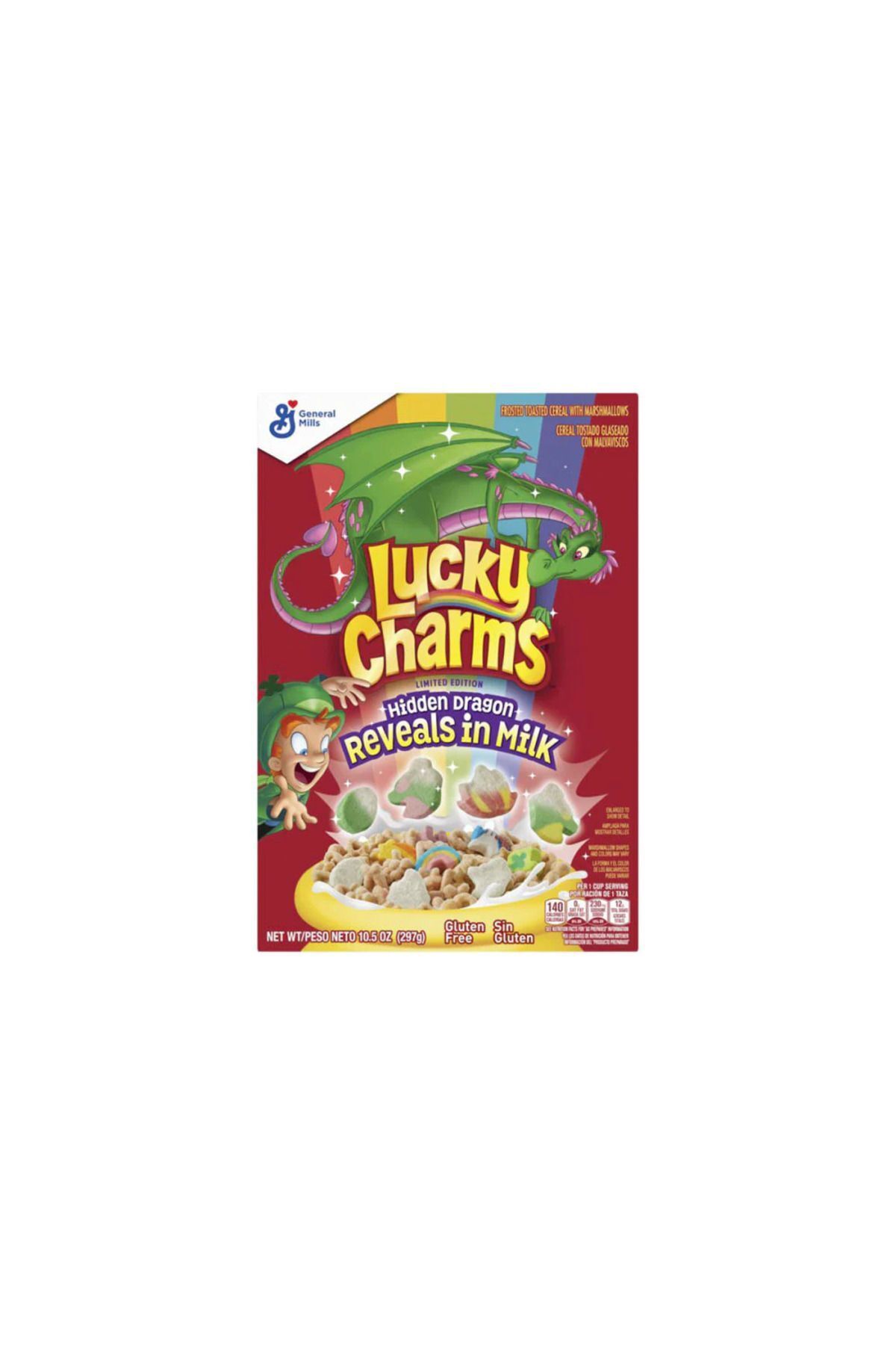 General Mills Lucky Charms Hidden Dragon Reveals in Milk Gluten Free Sin Gluten 297 gr