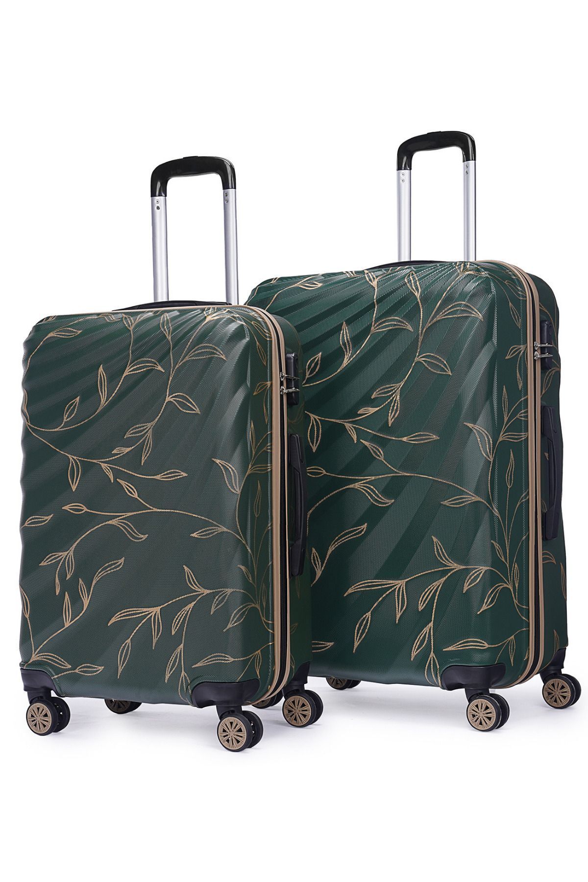 Wexta Wx-300 Yaprak Baskılı Yağ Yeşili Büyük & Orta Boy 2'li Set Valiz / Seyahat Bavulu