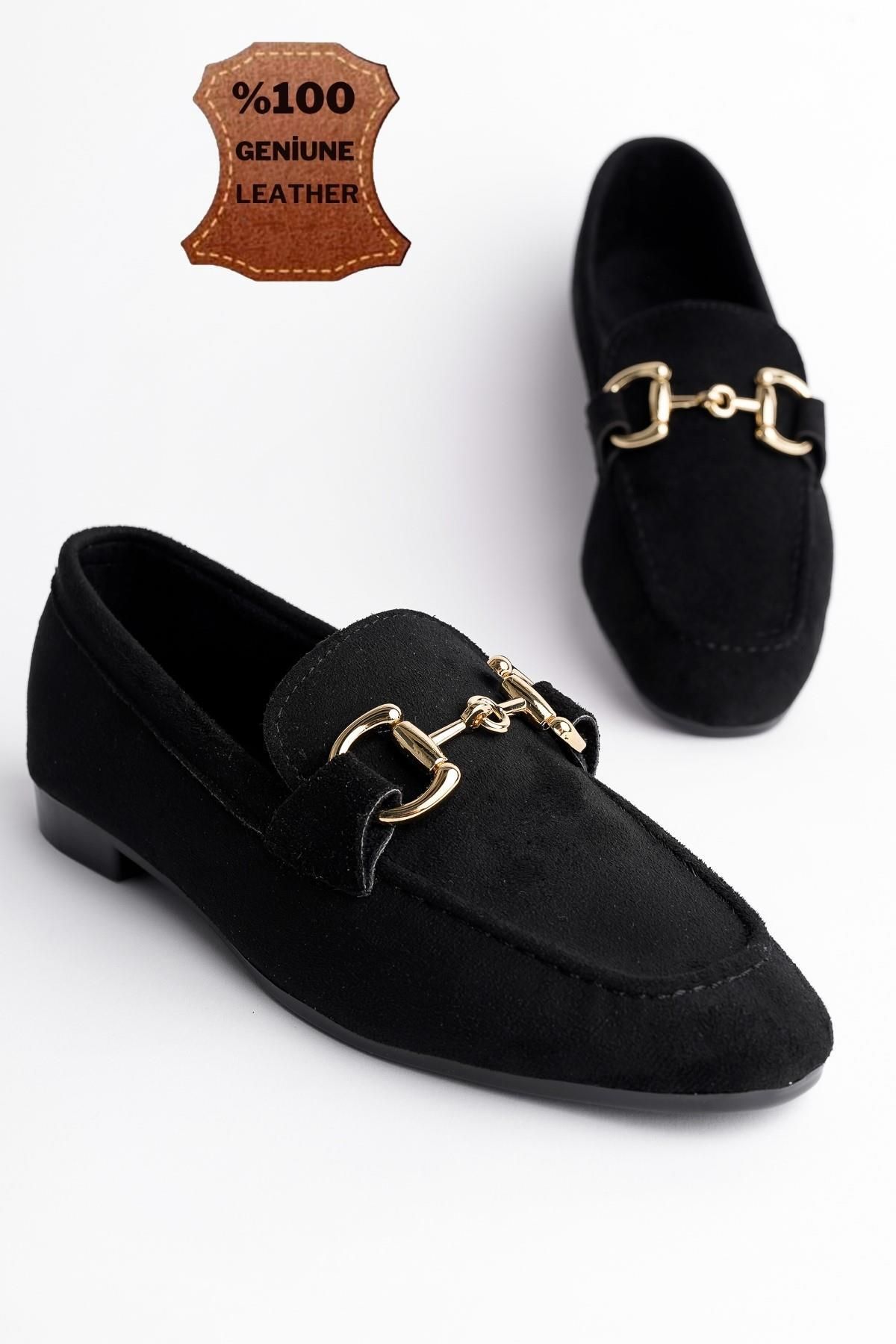 Muggo Mona Garantili Metal Tokalı Deri Kadın Loafer Günlük Ayakkabı