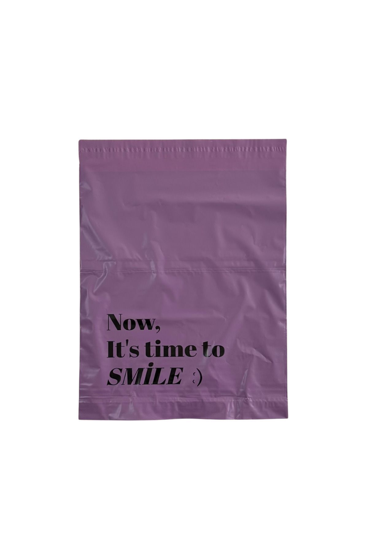 SVS ETİKET PLASTİK Cepli Renkli Kargo Poşeti - 25x30 Cm - Lila - 100 Adet - 'now, It's Time To Smile :)' Baskılı