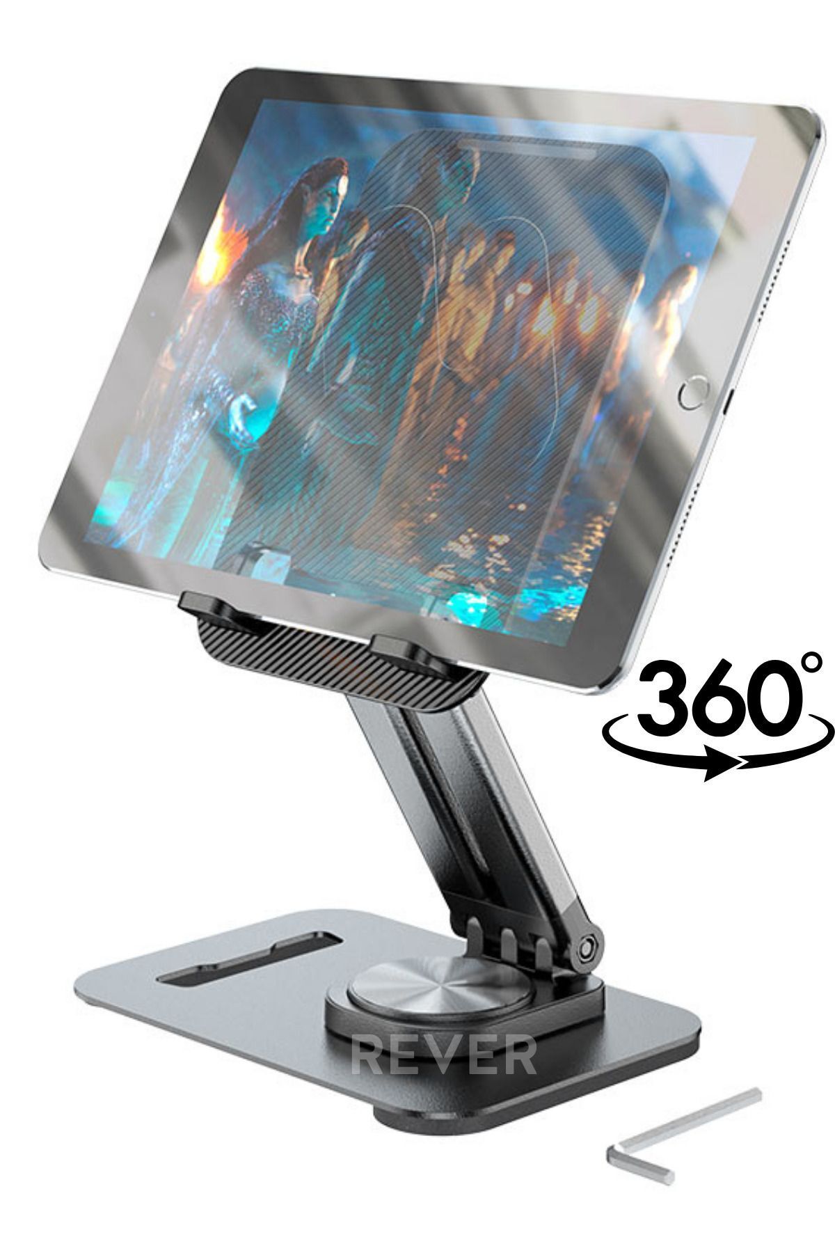 Rever 360° Dönen Tablet ve Telefon Standı Metal Masaüstü Açılı Katlanabilir Telefon ve Tablet Tutucu