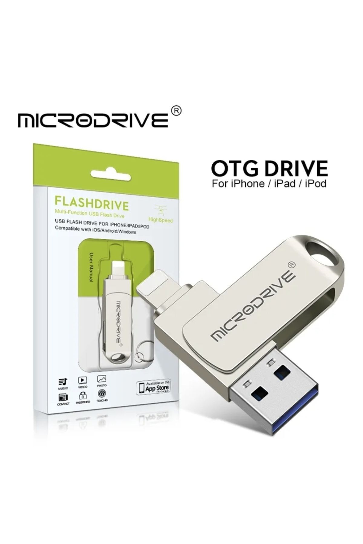 MicroDrive Iphone Lightning Ve Usb 3.0 Metal Usb Flash Bellek Otg Çift Girişli