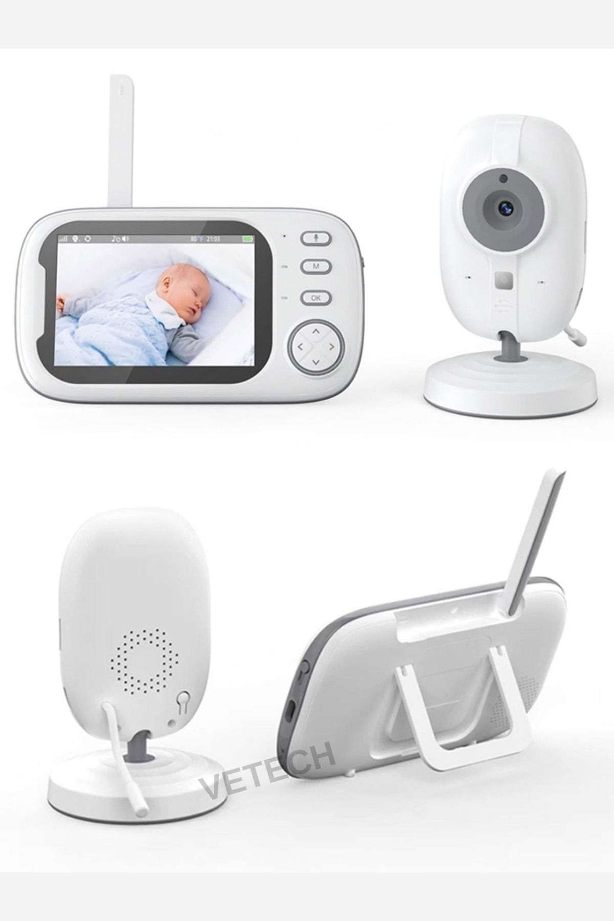 Vetech Dijital Bebek İzleme Cihazı Ekranlı Bebek İzleme Kamerası Dahili Mikrofon & Hoparlör 1MP
