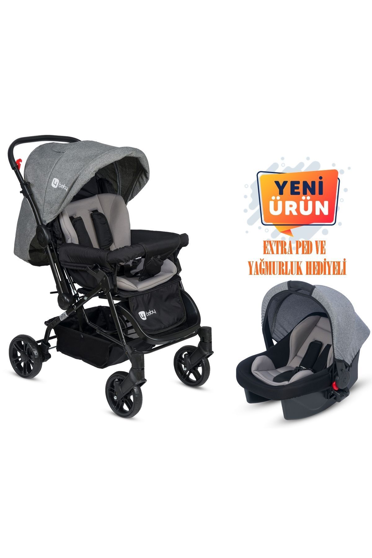 ESY LİNE 4 Baby Çift Yönlü Bebek Arabası + Taşıma Koltuğu Gri Set