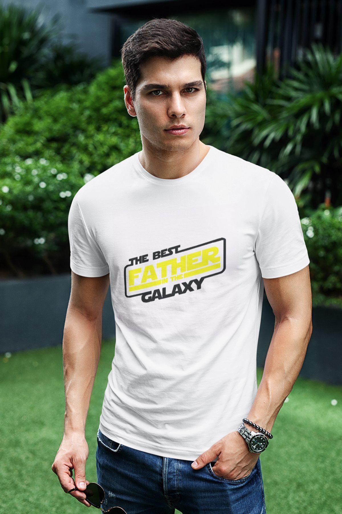 qoeuyl boutique The Best Father In The Galaxy Star Wars Baskılı Babalar, Doğum Günü Hediyelik Beyaz Unisex T-Shirt