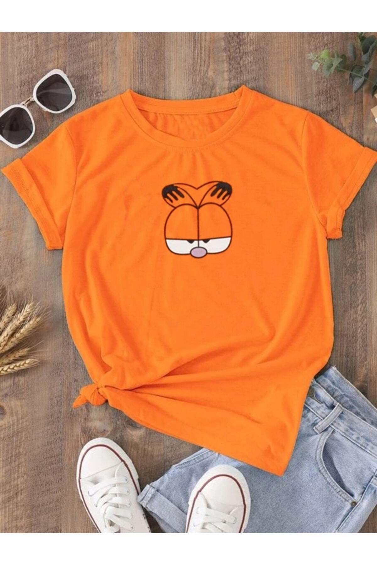 Doğannboss Garfield Baskılı Turuncu Oversize Tshirt
