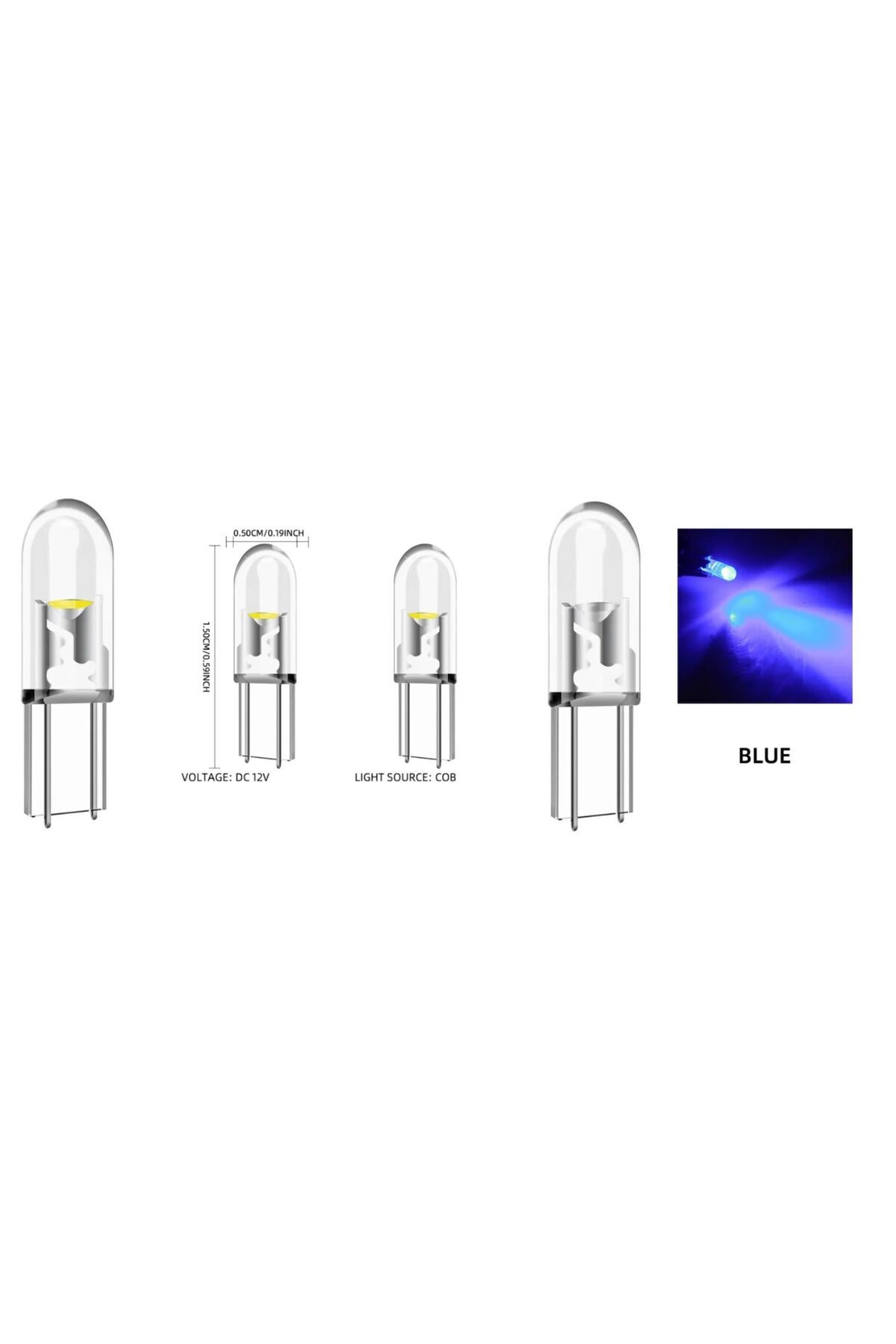 orco (4X ADET) T5 1,2W BLUE LED CRYSTAL PINE (1,2 MİNİ DİPSİZ AMPUL COB LED KRİSTAL CAM MAVİ)