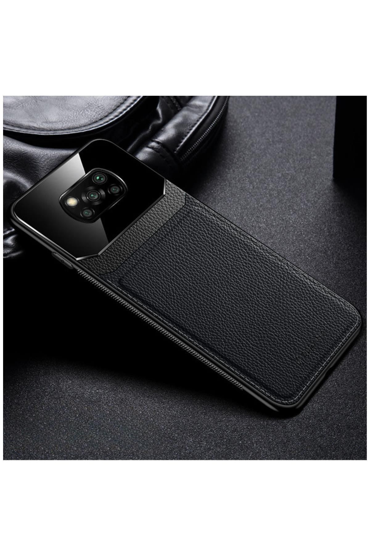 Zebana Xiaomi Poco X3 Uyumlu Kılıf Lens Deri Kılıf Siyah
