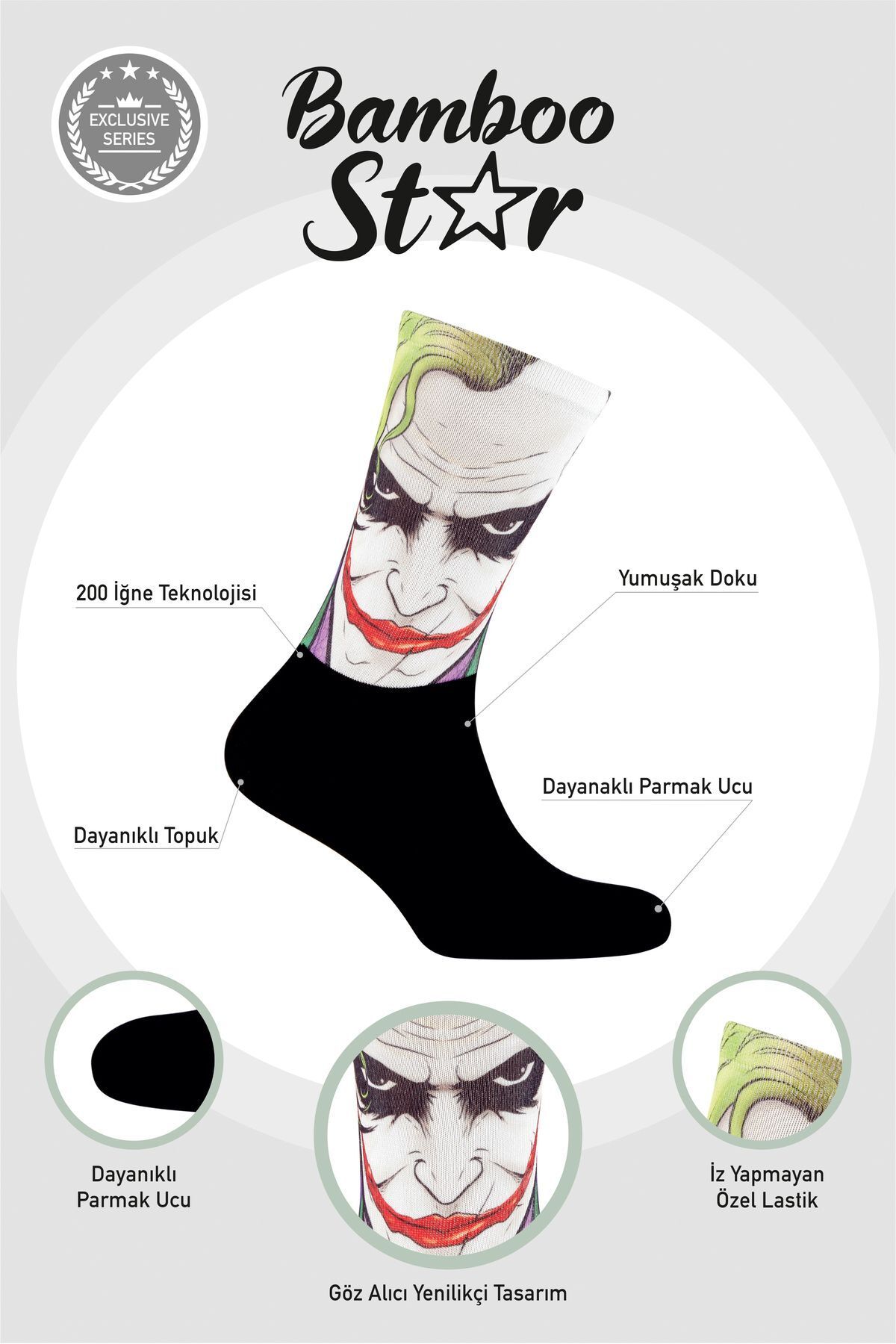 bamboo star Kızgın Joker Desenli Dijital Baskılı Çorap  Uzun Soket Premium Çorap  - Unisex