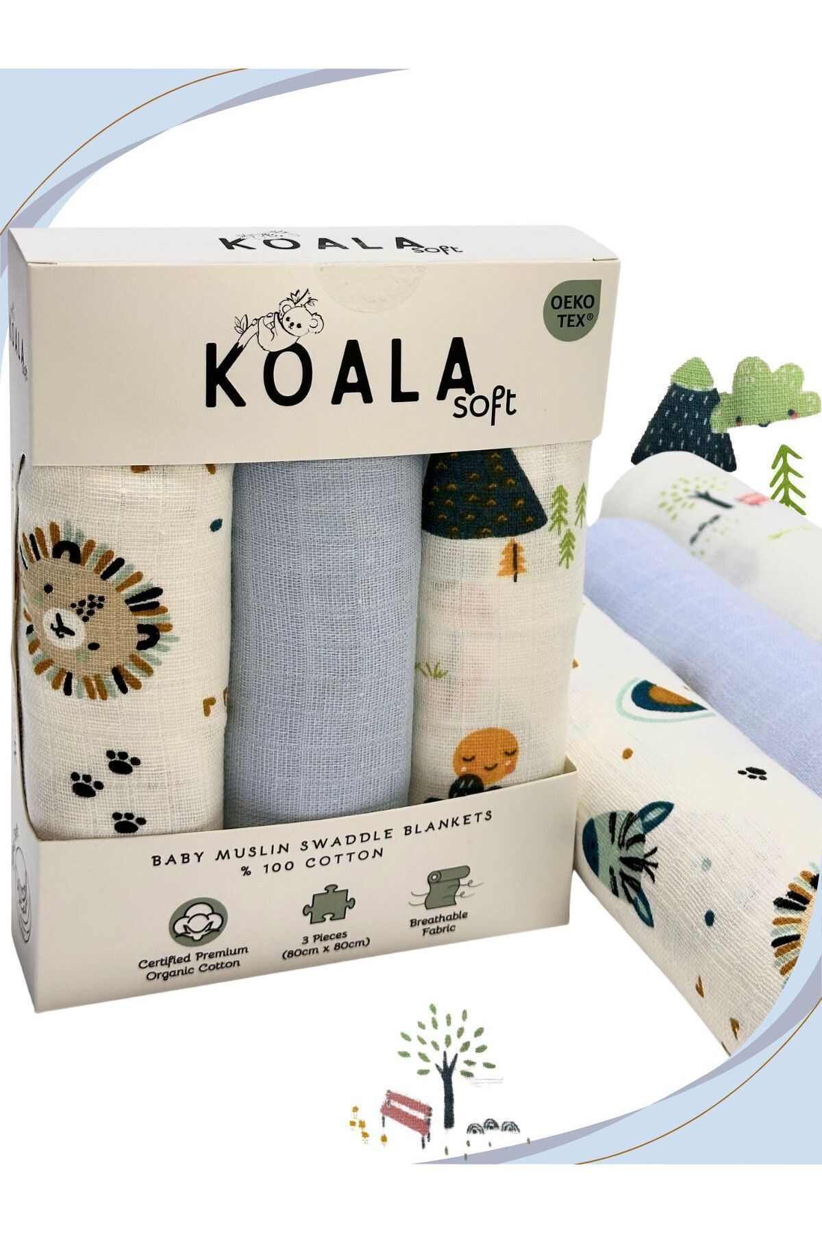 Koala Soft Müslin Battaniye 3'lü Set(80X80CM)|oeko-tex Müslin Kumaş | Yenidoğan Bebek Için Yumuşak Havlu,kundak