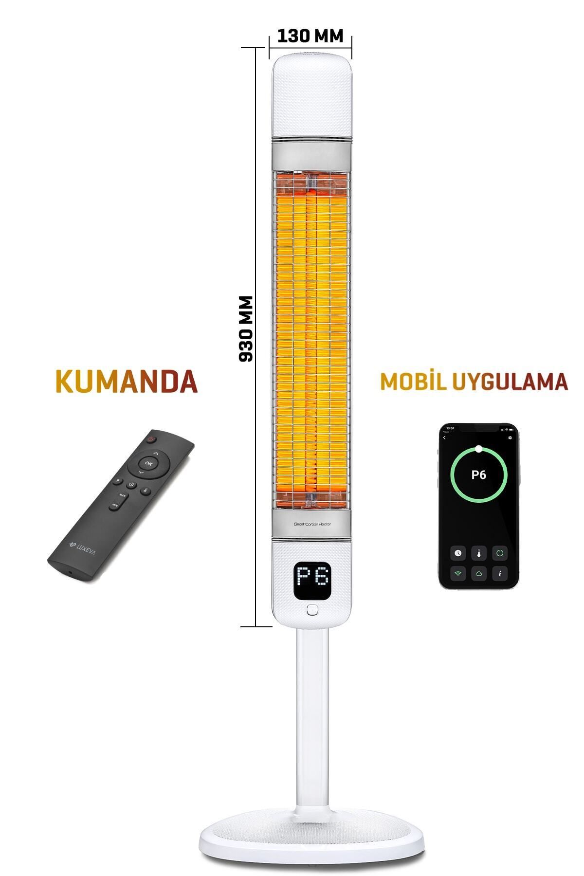 Luxeva Kule Tipi Elektrikli Isıtıcı Smart-fr Akıllı Karbon Infrared Su Geçirmez Ip55 2500w