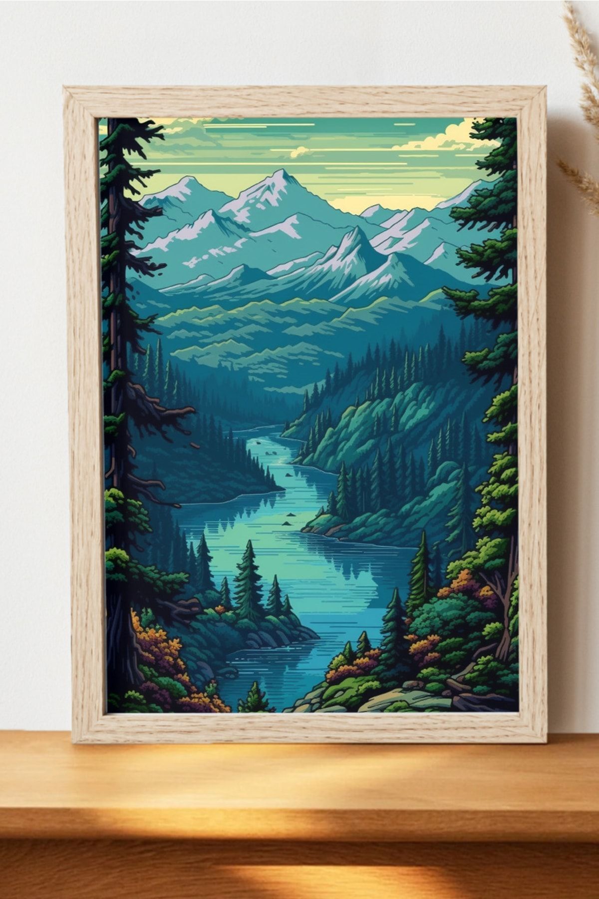 Luna Marissa Pixel Art Manzara Poster - Çerçevesiz Kalın Kağıt Dijital Art Poster