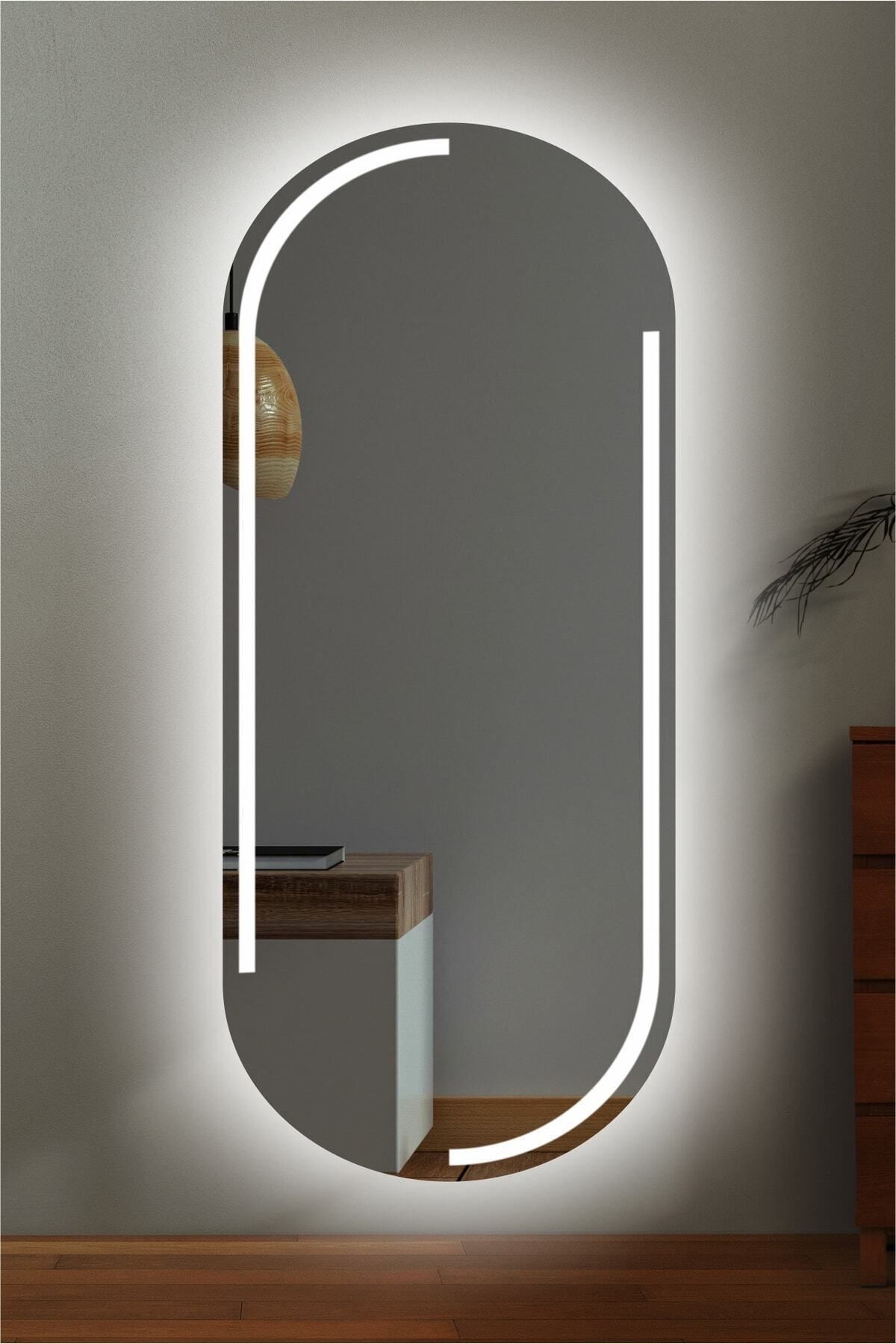 KaraçamDekor Lazer Kumlamalı Ledli Oval Boy Aynası