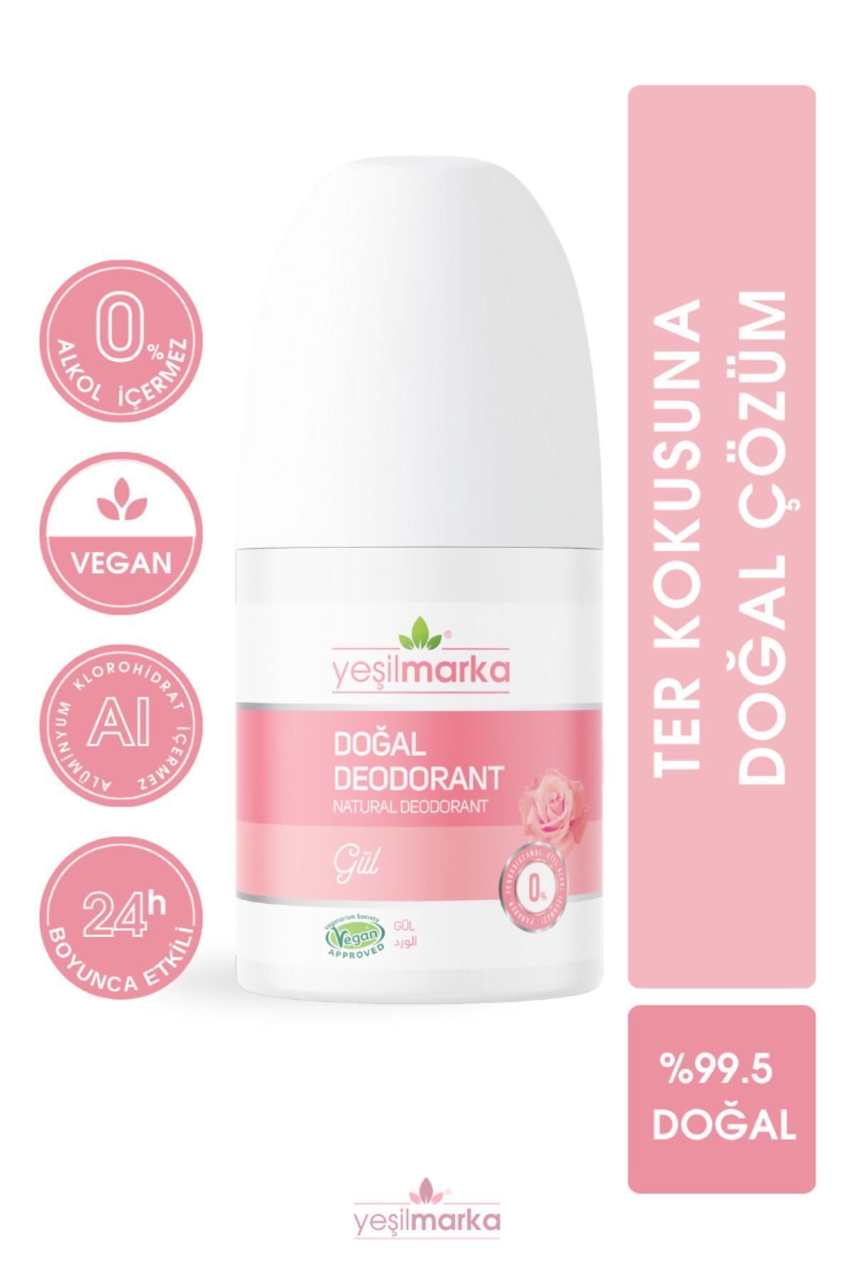 yeşilmarka Doğal Roll On Deodorant- Gül Kokulu- Doğal Ve Vegan Içerik- Ter Kokusuna Hızlı Çözüm