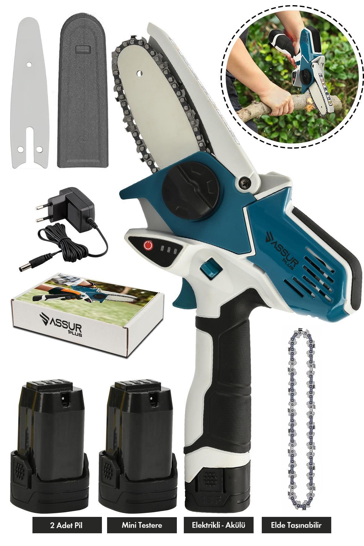 Jetta Power Tools Assur Plus Akülü Bıçkı Ağaç Kesme Dal Budama Şarjlı El Testeresi Mavi
