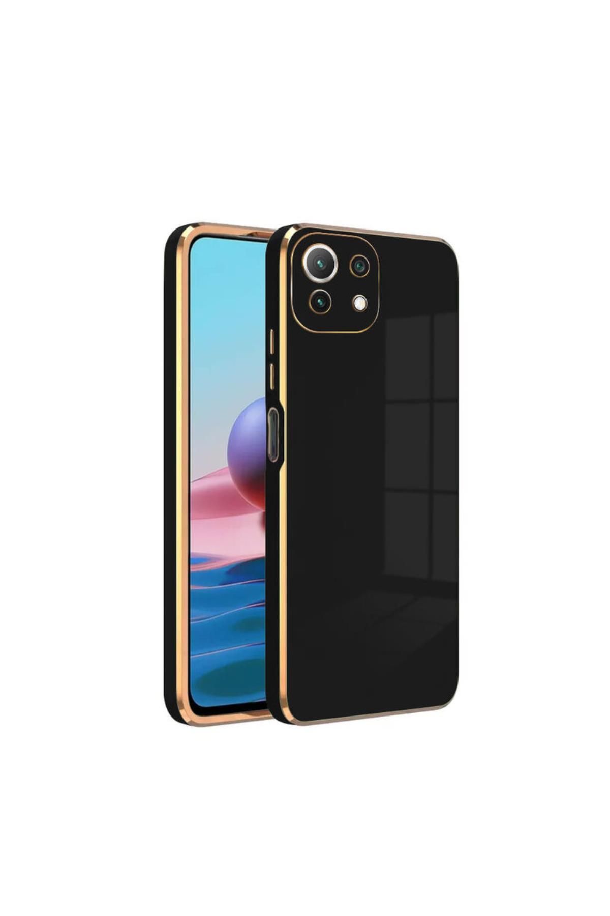 Zebana Xiaomi Mi 11 Lite Uyumlu Kılıf Golden Silikon Kılıf Siyah