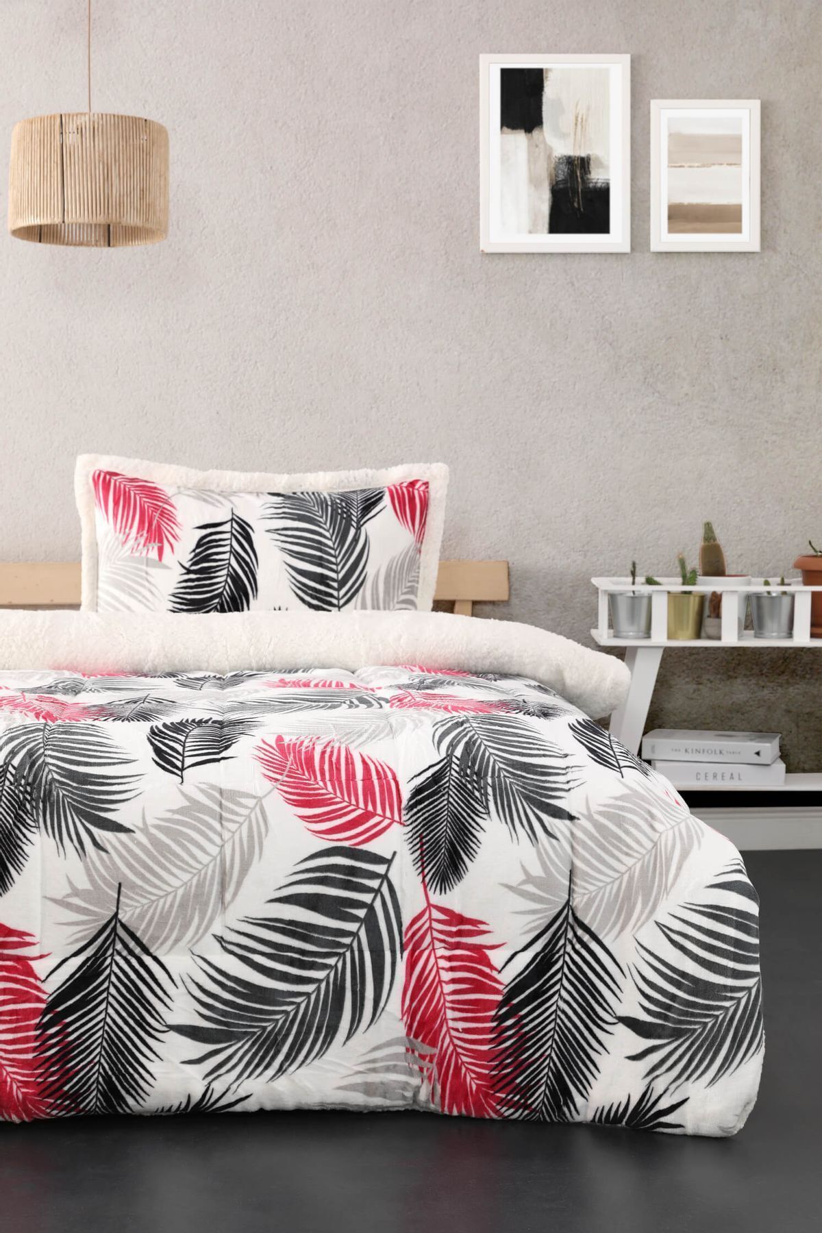 FAVORA Comforter Yaprak Desen Tek Kişilik Battaniye Seti - Pembe