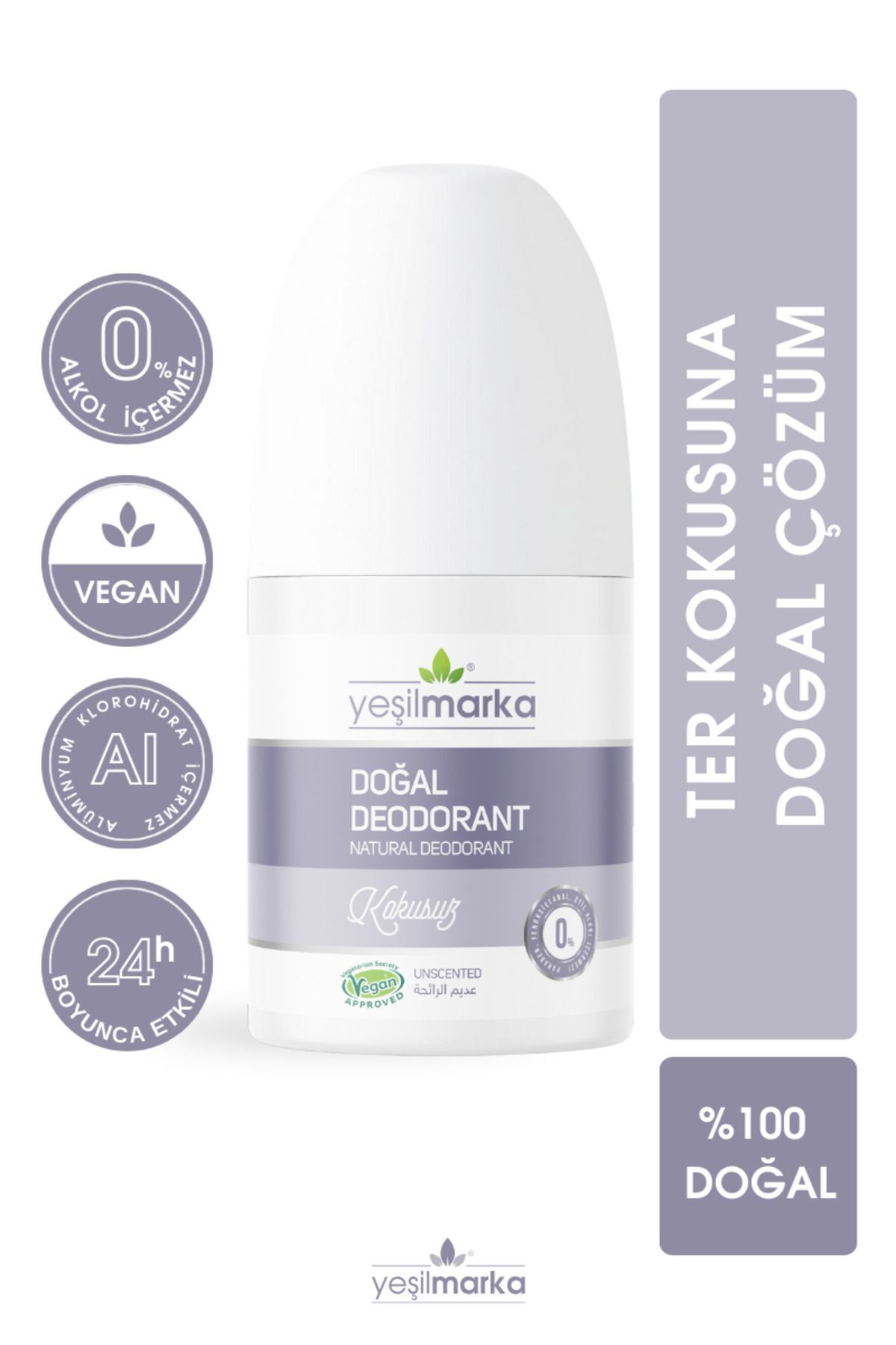 yeşilmarka %100 Doğal Roll On Deodorant- Kokusuz- Vegan- Alkolsüz- Parabensiz- Parfümsüz
