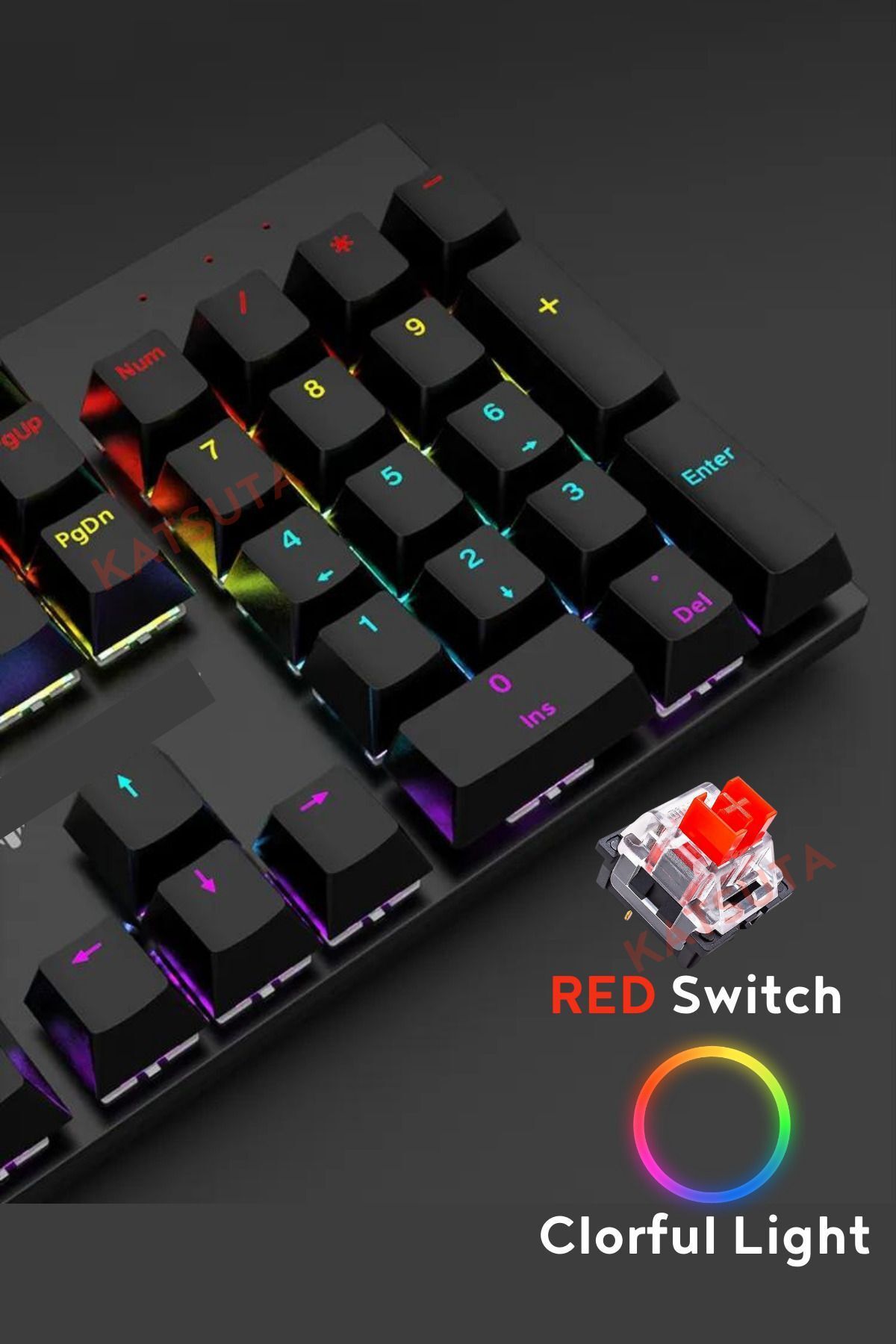 Katsuta Red Switch Mekanik Gaming Oyuncu Klavyesi Colorfull RGB Işıklı