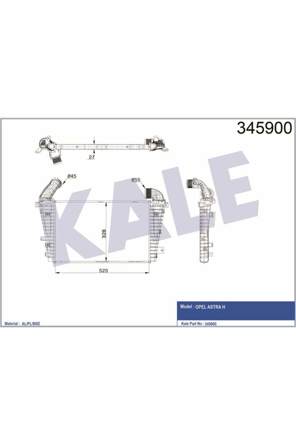 KALE X Turbo Radyatörü Intercooler Astra H Al/pl/brz 523×328.6×27klr-345900 13231458 6302082