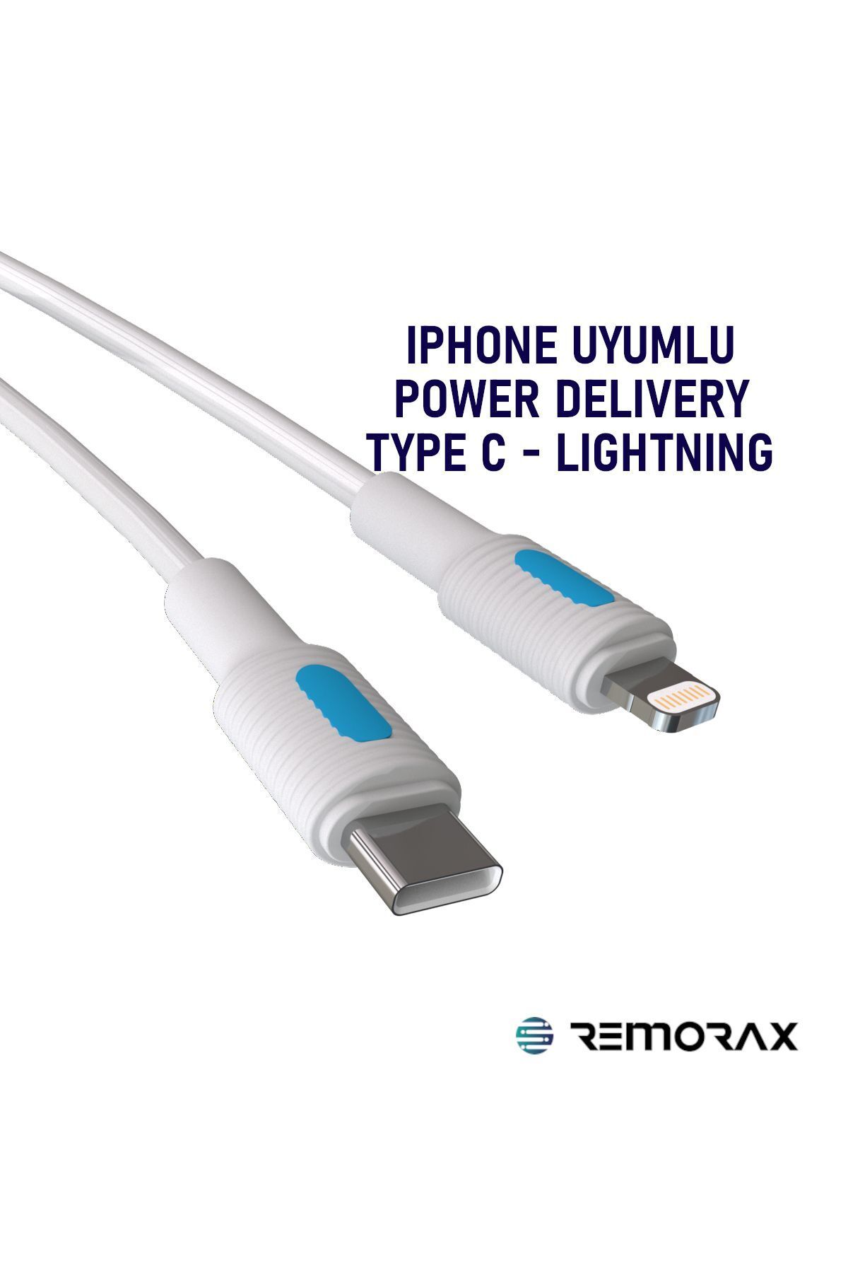 REMORAX Coral Iphone Uyumlu Power Delivery, Type C-lightning, 150 Cm, Pd 27watt Şarj Kablosu, Mavi/beyaz