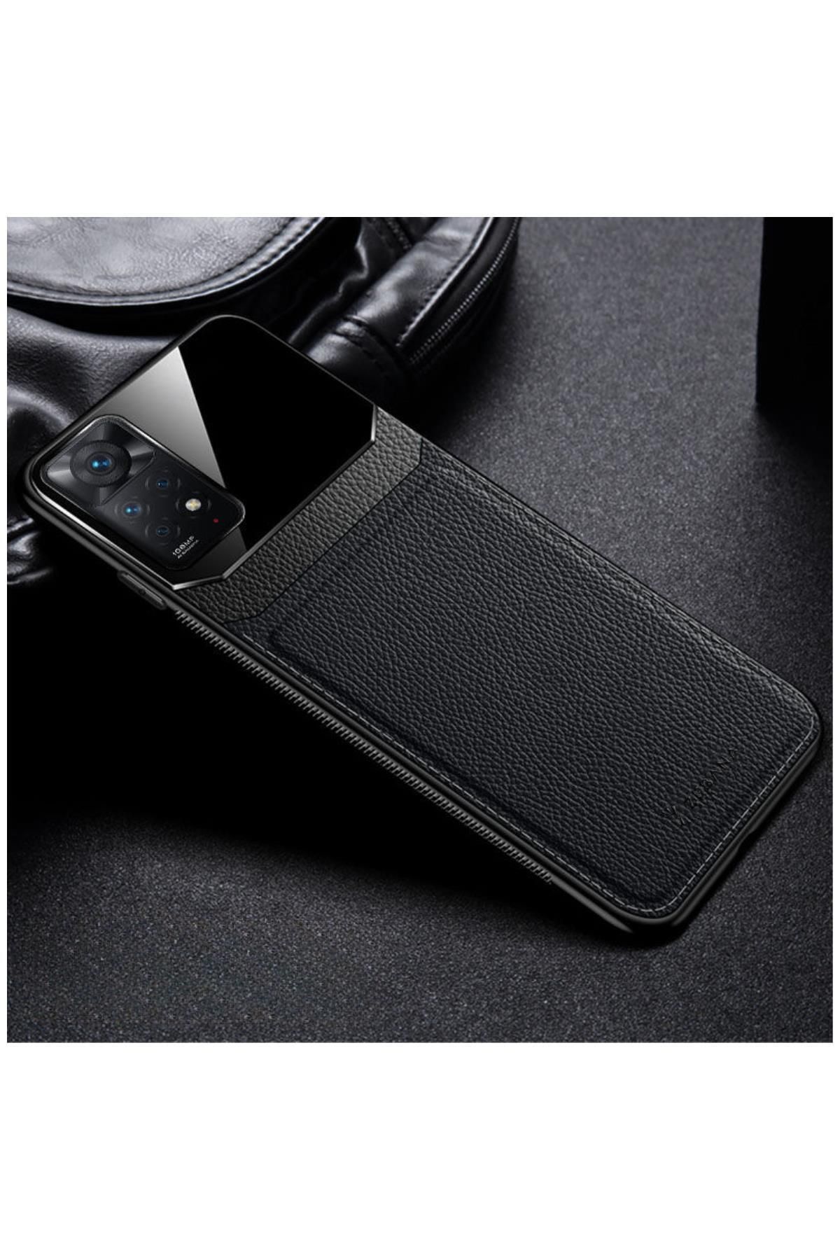 Zebana Xiaomi Redmi Note 11 Pro 5g Uyumlu Kılıf Lens Deri Kılıf Siyah