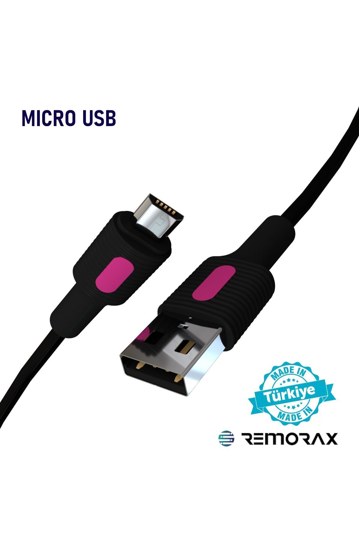 REMORAX Coral Micro USB, 120 CM, 2.0A HIZLI ŞARJ KABLOSU, SİYAH