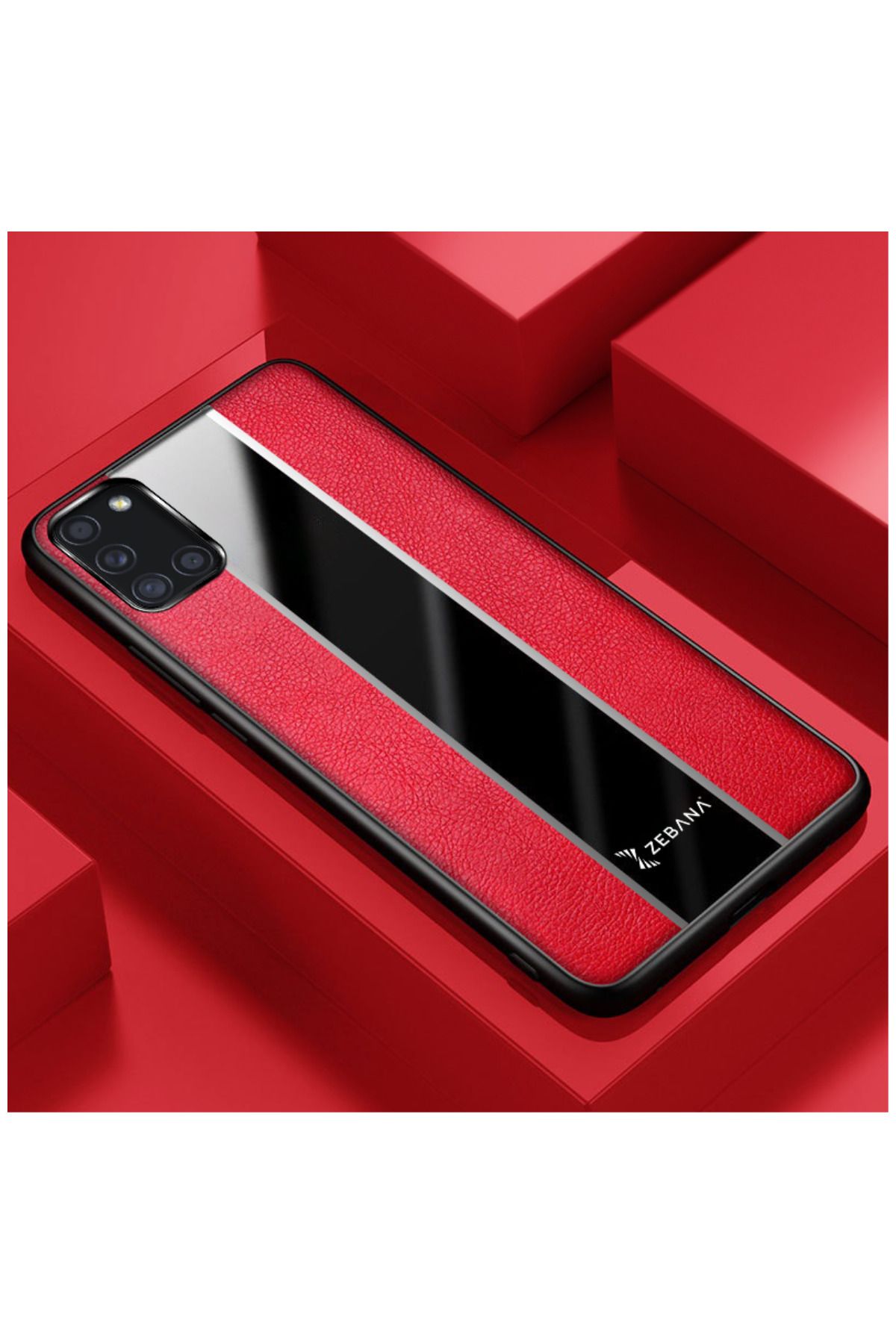 Zebana Samsung Galaxy A31 Uyumlu Kılıf Zebana Premium Deri Kılıf Kırmızı