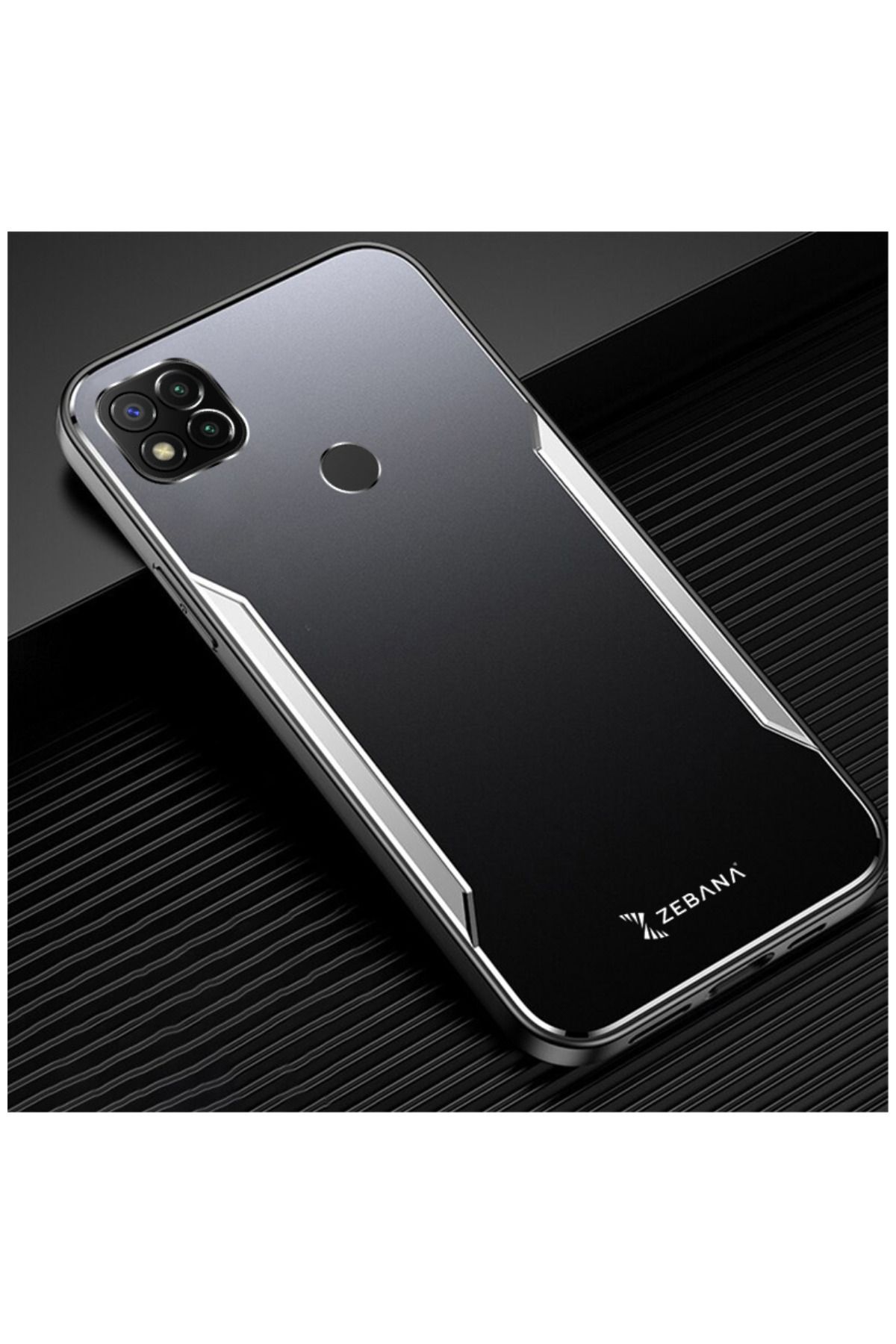 Zebana Xiaomi Redmi 9c Uyumlu Kılıf Metal Mitras Kılıf (SİLİKON KENAR) Gri