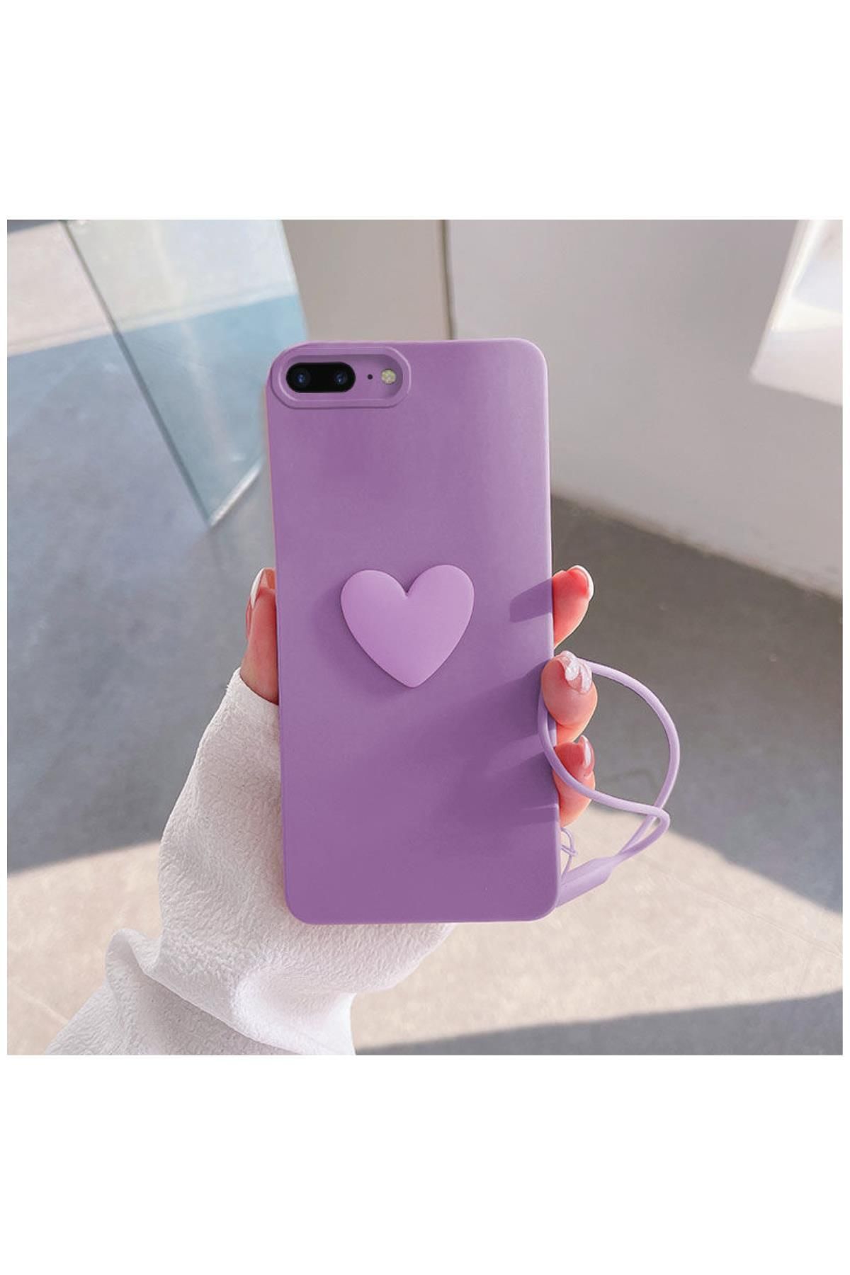 Zebana Apple Iphone 8 Plus Uyumlu Kılıf Kalpli Love Silikon Kılıf Lila