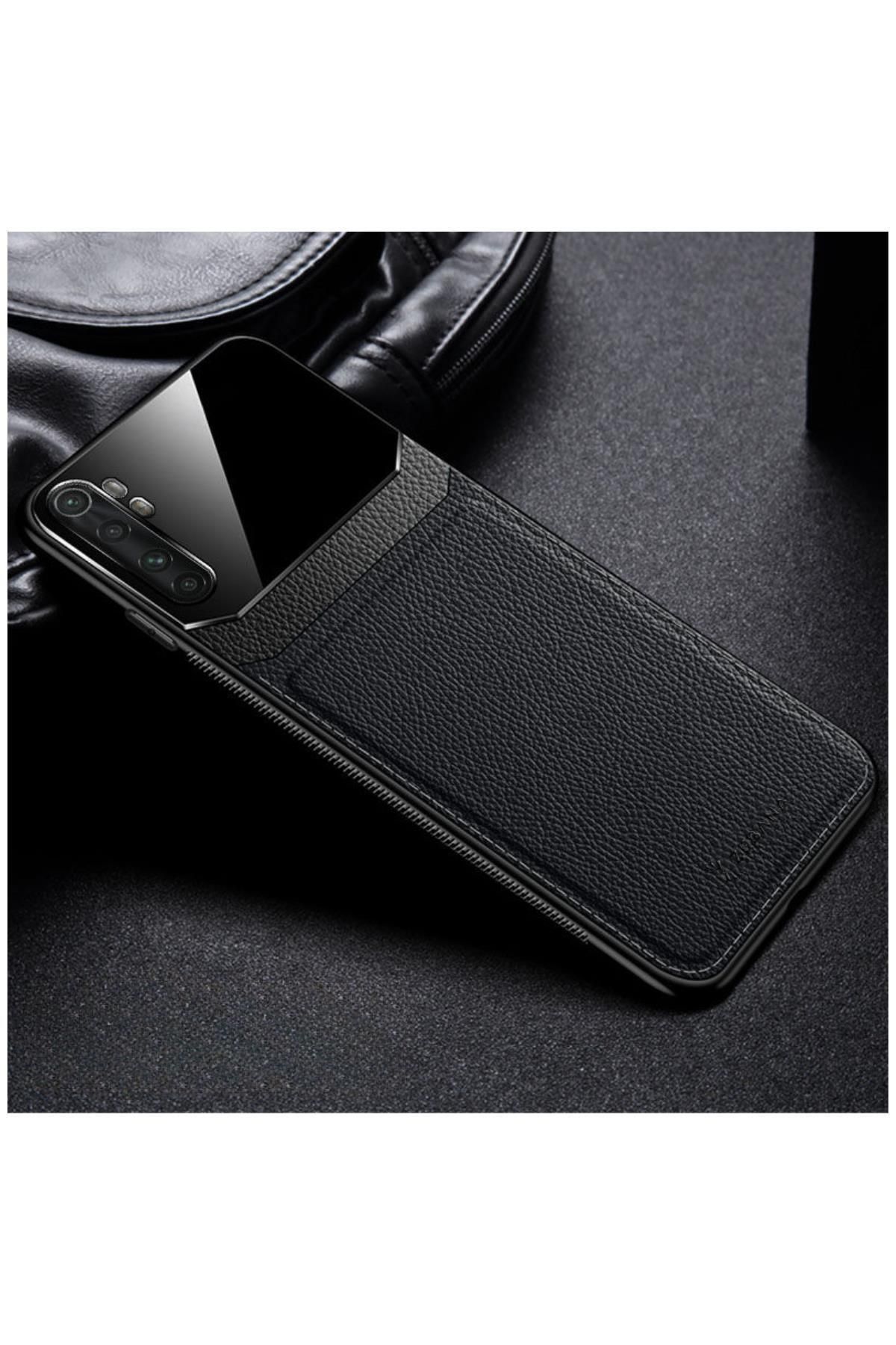 Zebana Xiaomi Mi Note 10 Lite Uyumlu Kılıf Lens Deri Kılıf Siyah