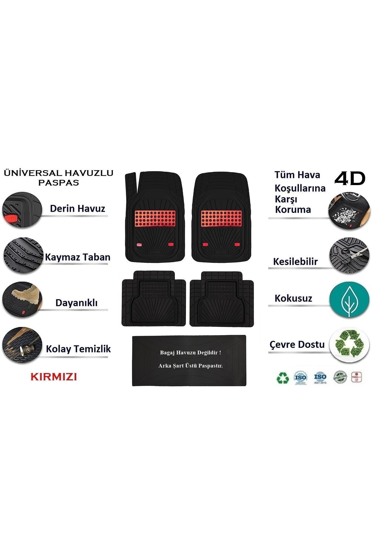 Beka52 Hyundai i30 2022 4D Havuzlu Yeni Nesil Universal Paspas Kırmızı