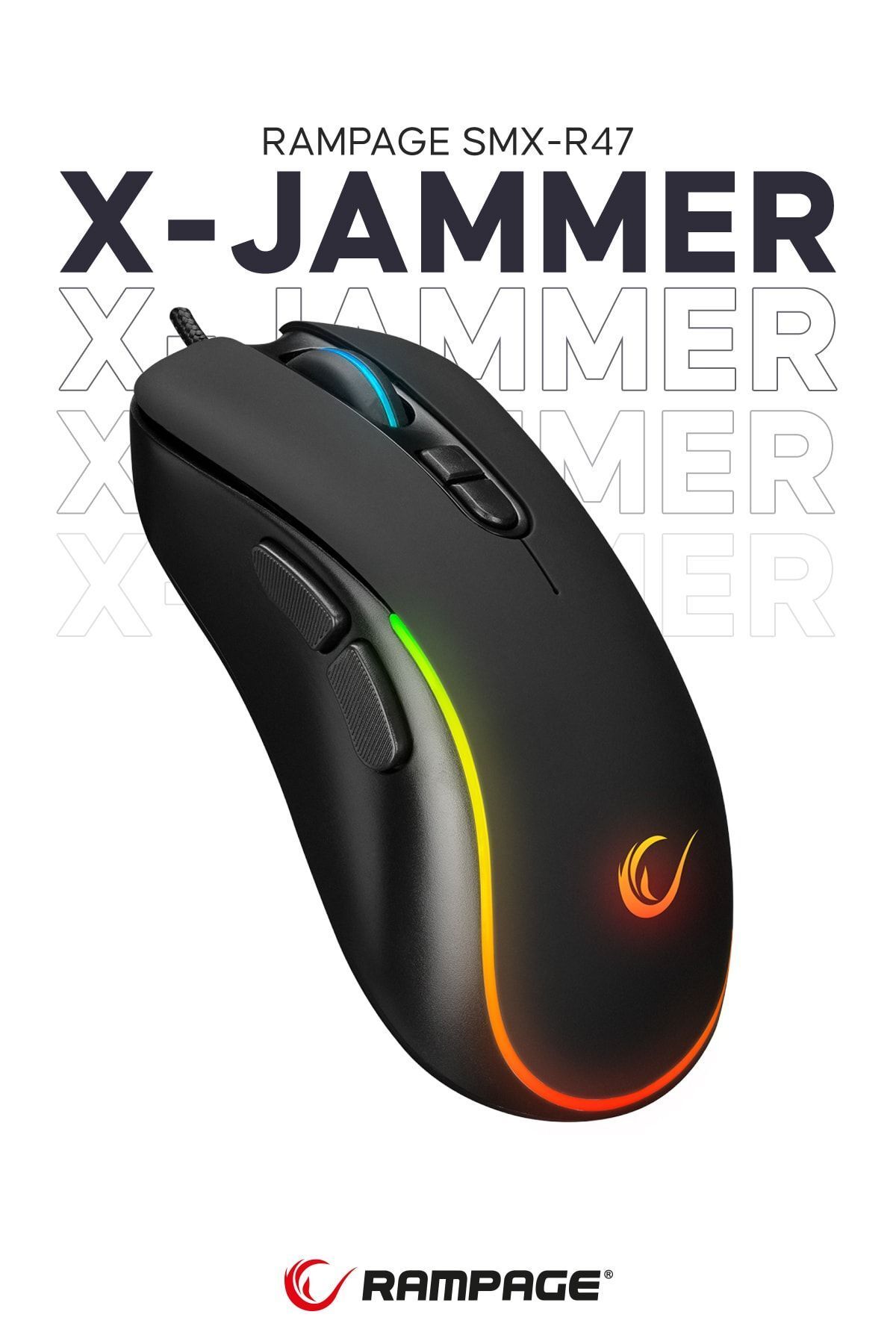 Rampage Smx-r47 X-jammer Usb Rgb Mouse Drag Click 7200 Dpi Gaming Mouse Oyuncu Mouse Makrolu Örgü Kablo