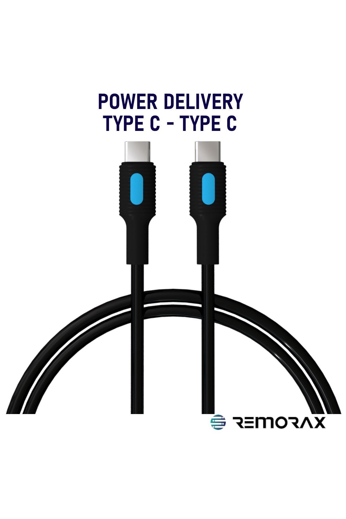 REMORAX Coral Power Delivery Pd Type C-c, 150 Cm, 60 Watt Hızlı Şarj Kablosu, Mavi/siyah